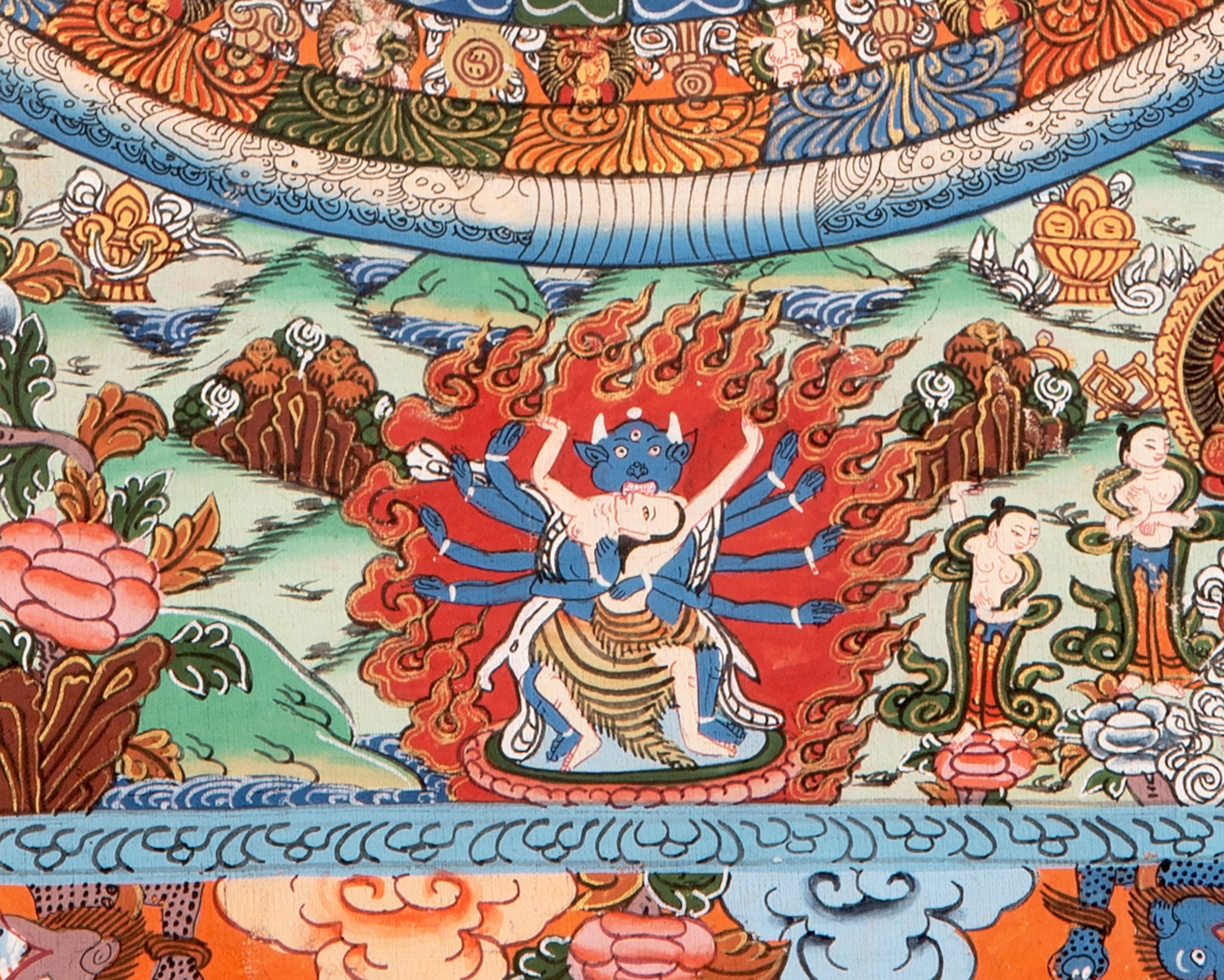 Heruka Mandala Thanka With Brocade | Wall Decor Painting