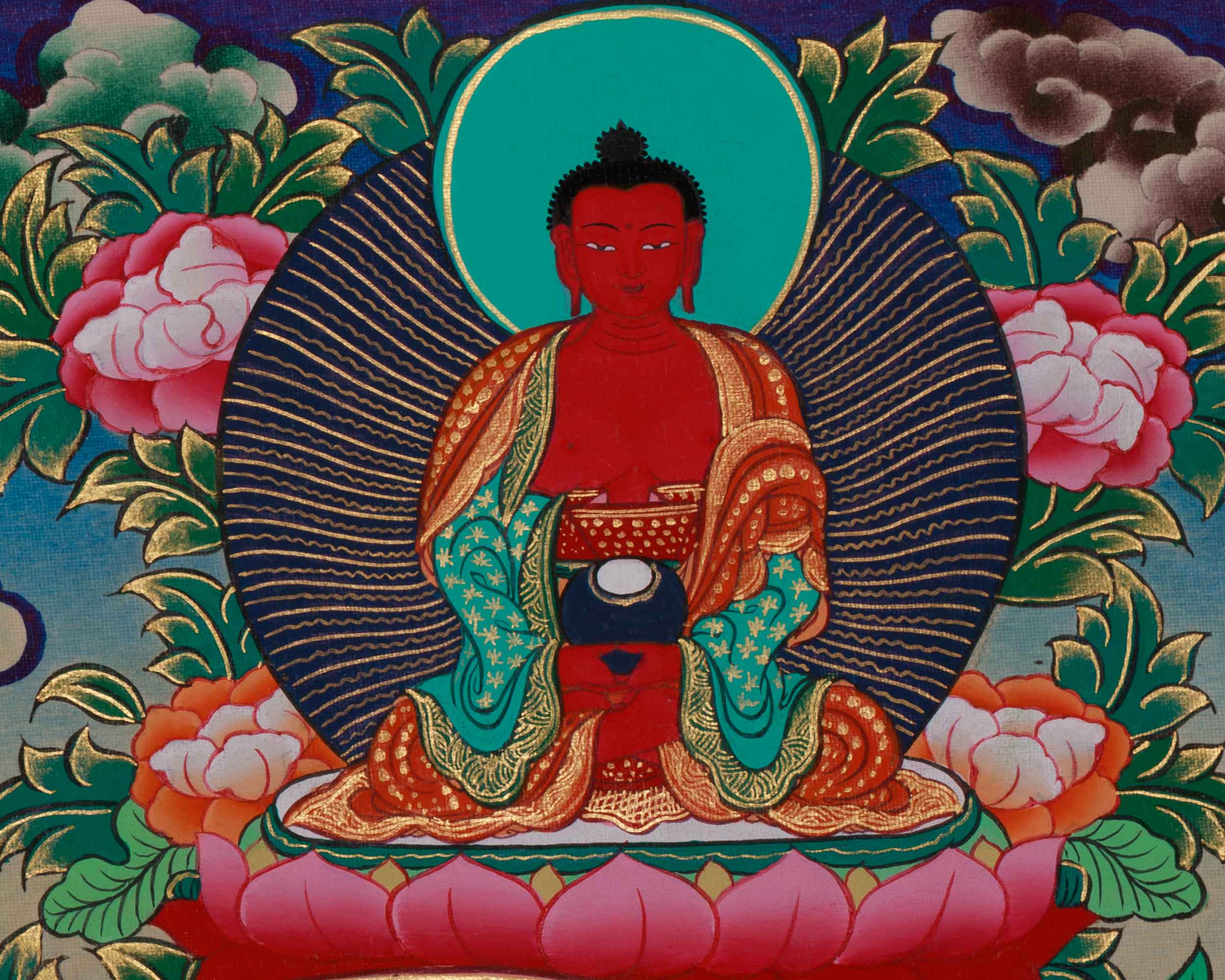 Divine Thangka of Green Tara with Amitabha Buddha, Chenrezig, and Vajrapani | Spiritual Art