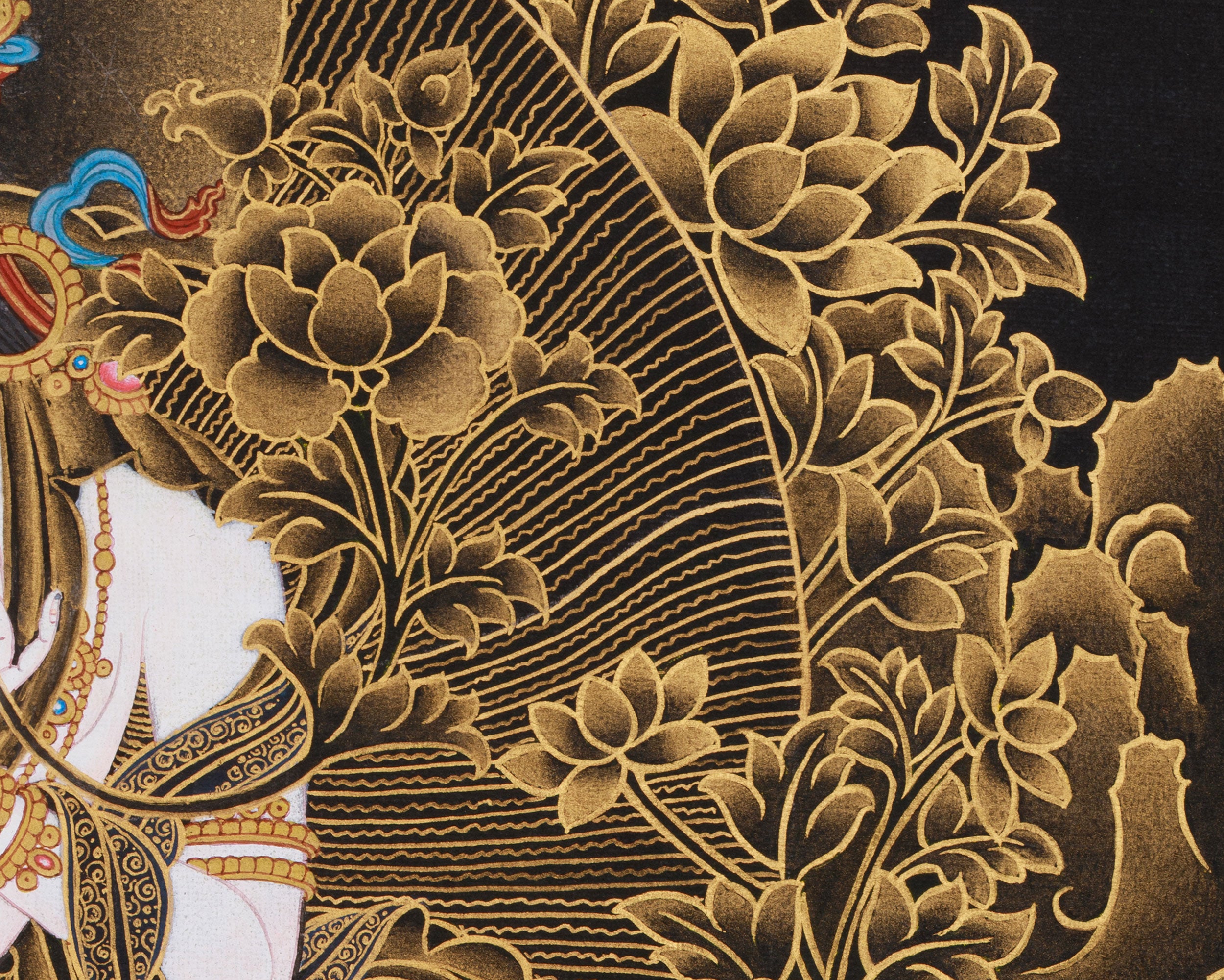 Tibetan White Tara Goddess | Thangka Art of Compassion and Grace