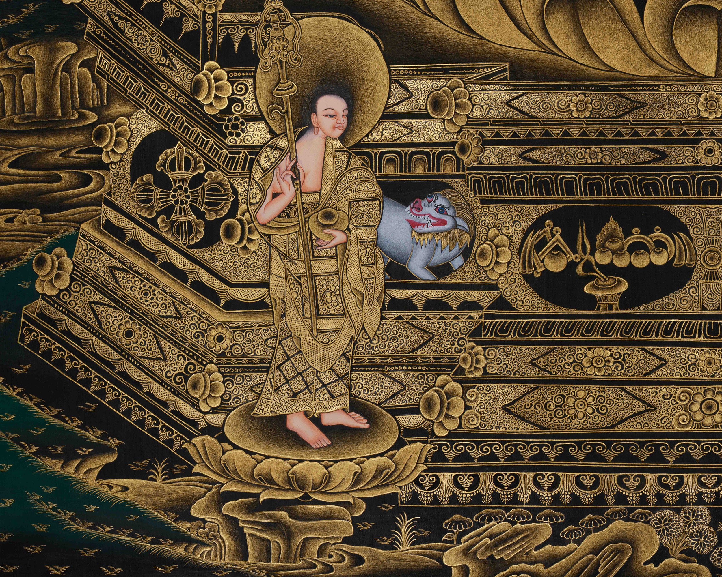Founder of Buddhism, Siddhartha Gautama | Gold on Black Canvas | Giclée Print of the Buddha