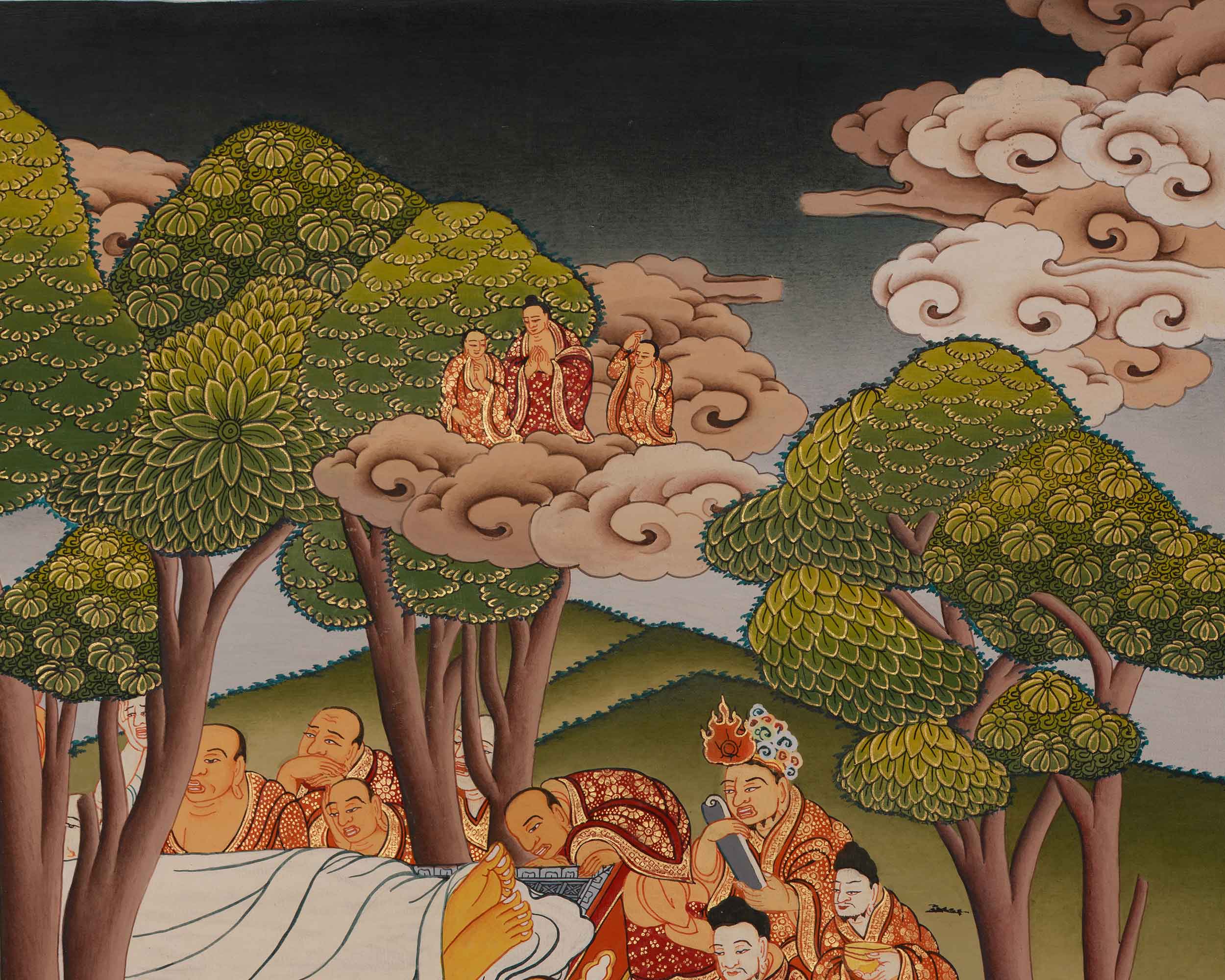 Maha Parinirvana Thangka | A Sacred Representation of the Buddha’s Final Nirvana