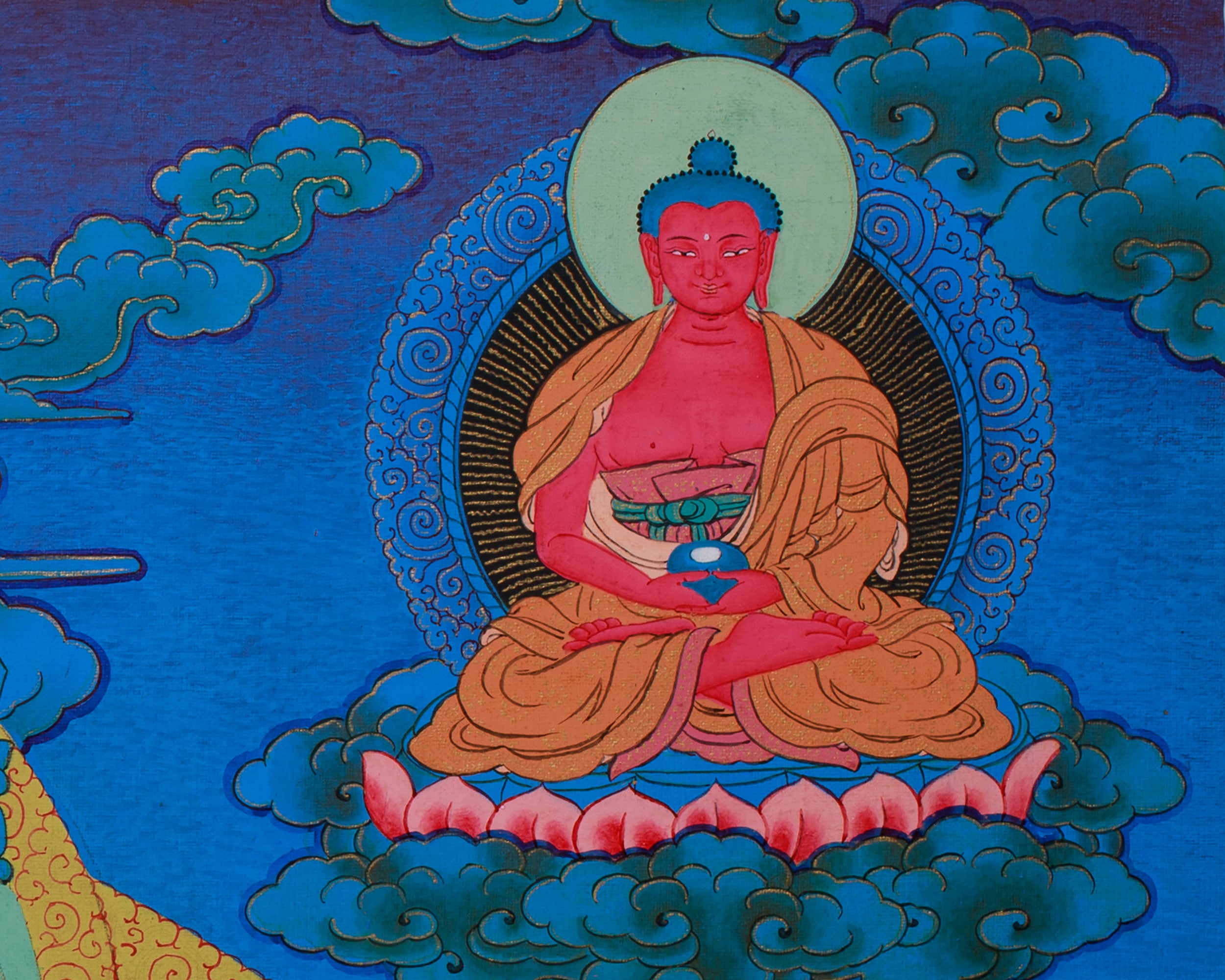 Guru Padmasambhava Artwork | Tibetan Thangka with Enlightened Beings and 24K Gold Detailing