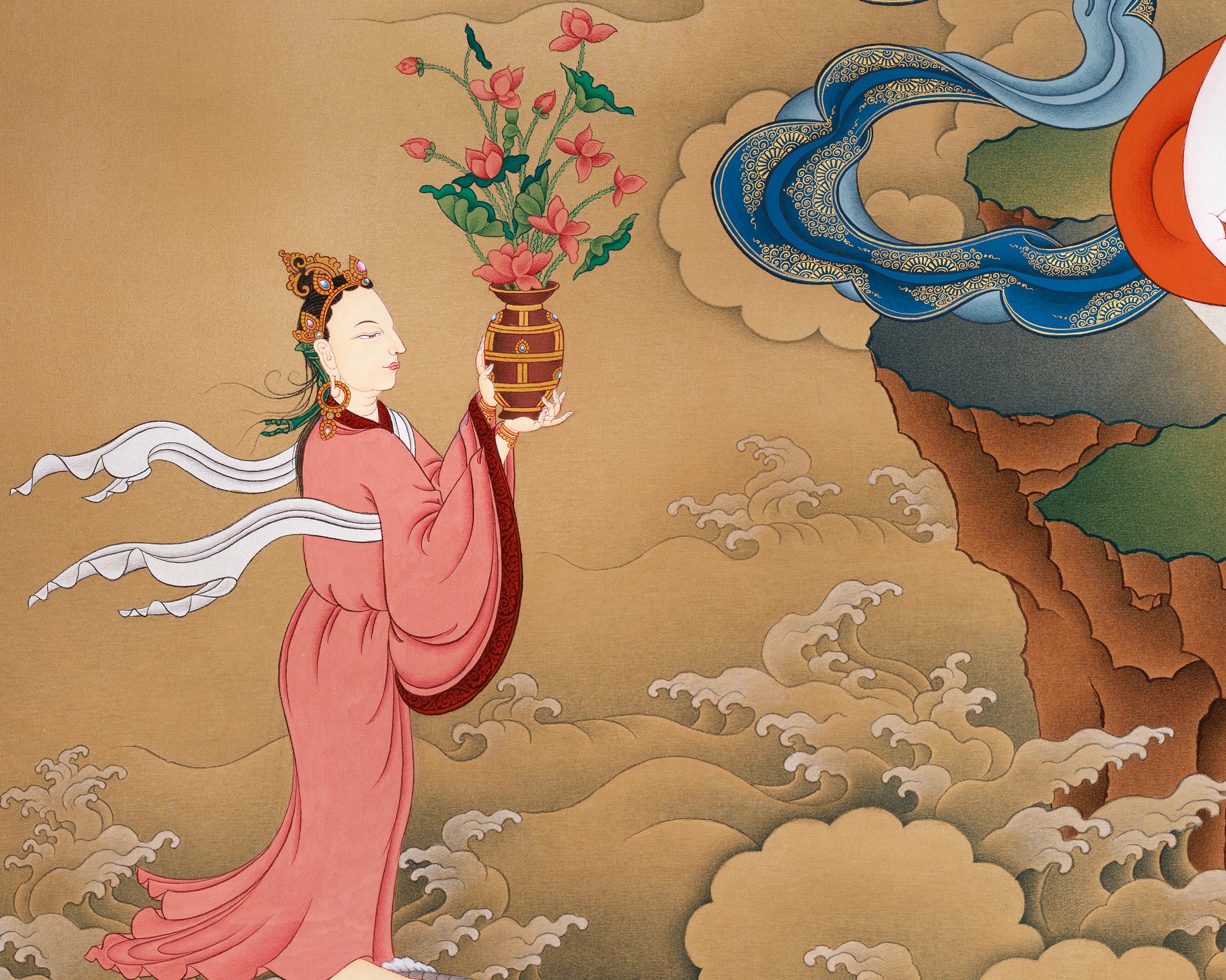 Hand-Painted Large White Tara Thangka Painting | Goddess of Longevity | LHASA HUES