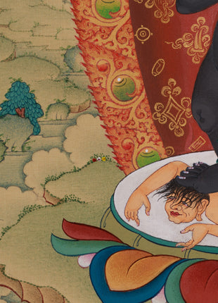 Black Dzambhala with Ratnasambhava Buddha Thangka | Manifestation of Prosperity and Protection