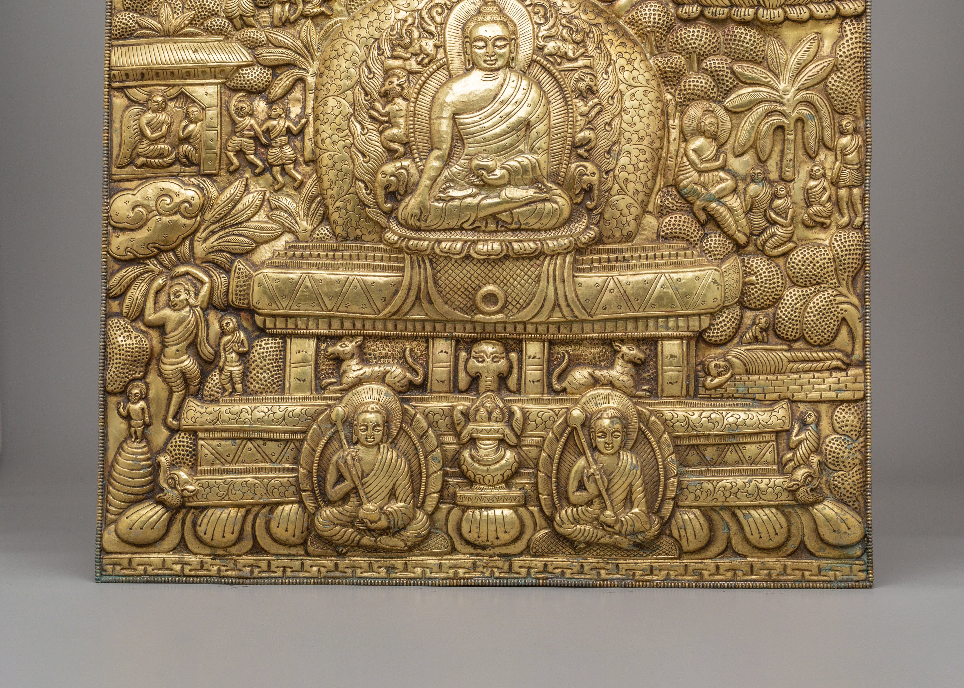 Handcrafted Buddha's Life Wall Hanging | Brass Wall Decor with Disciples