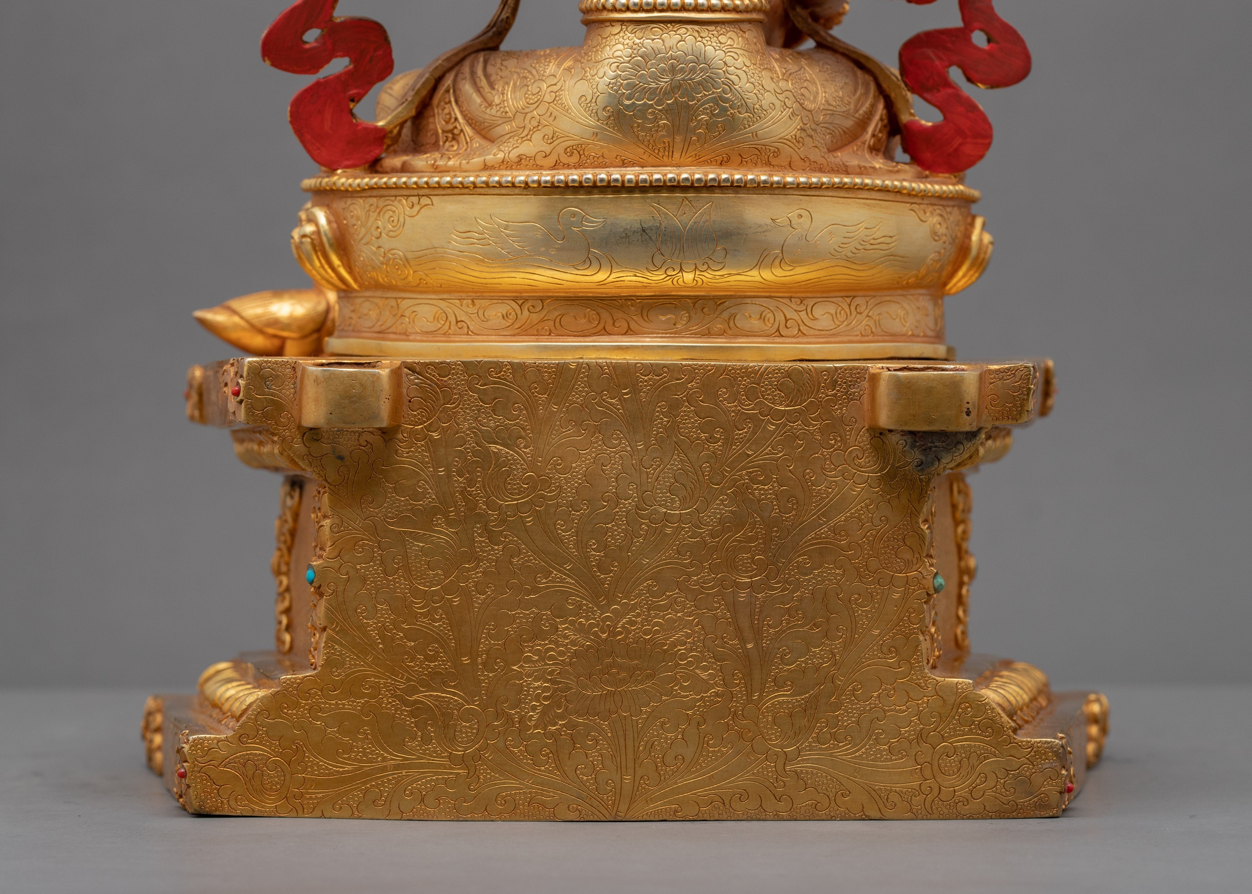 Gold-Gilded Statue For Saraswati Prayer | Buddha Dakini Seated On Throne Sculpture