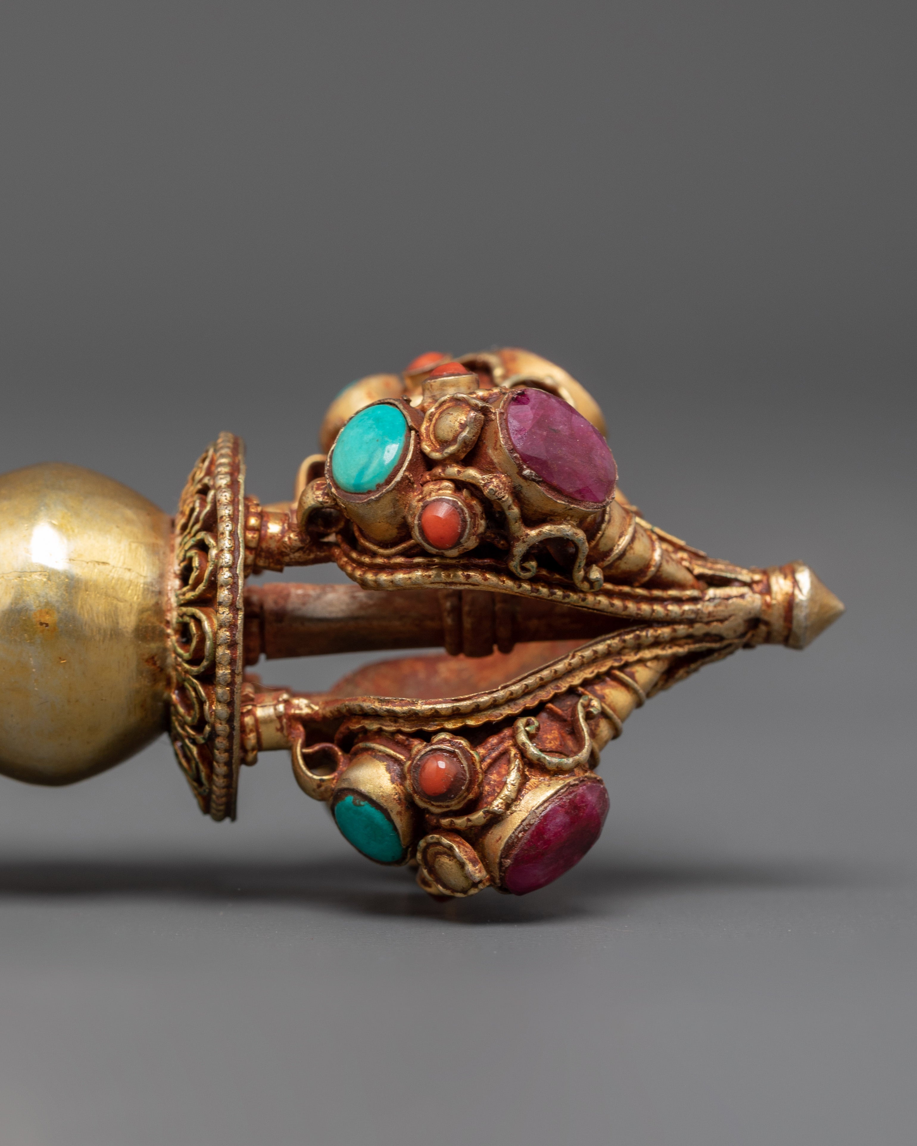 Sacred Tibetan Vajra Ritual Tool | Handcrafted Vajra with Gemstone Inlay