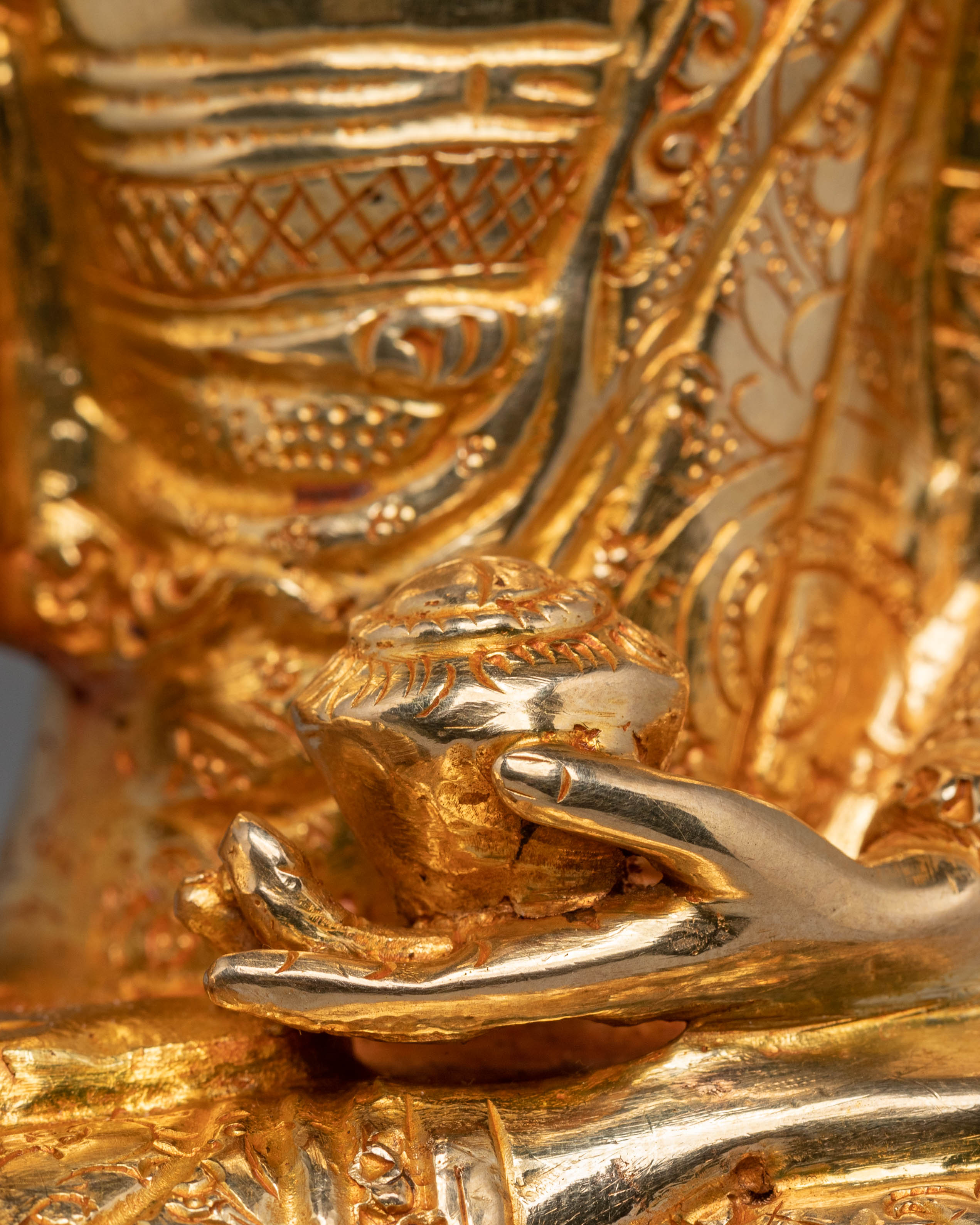 Shakyamuni Buddha Handmade Sacred Statue | Gold Plated Copper Figurine