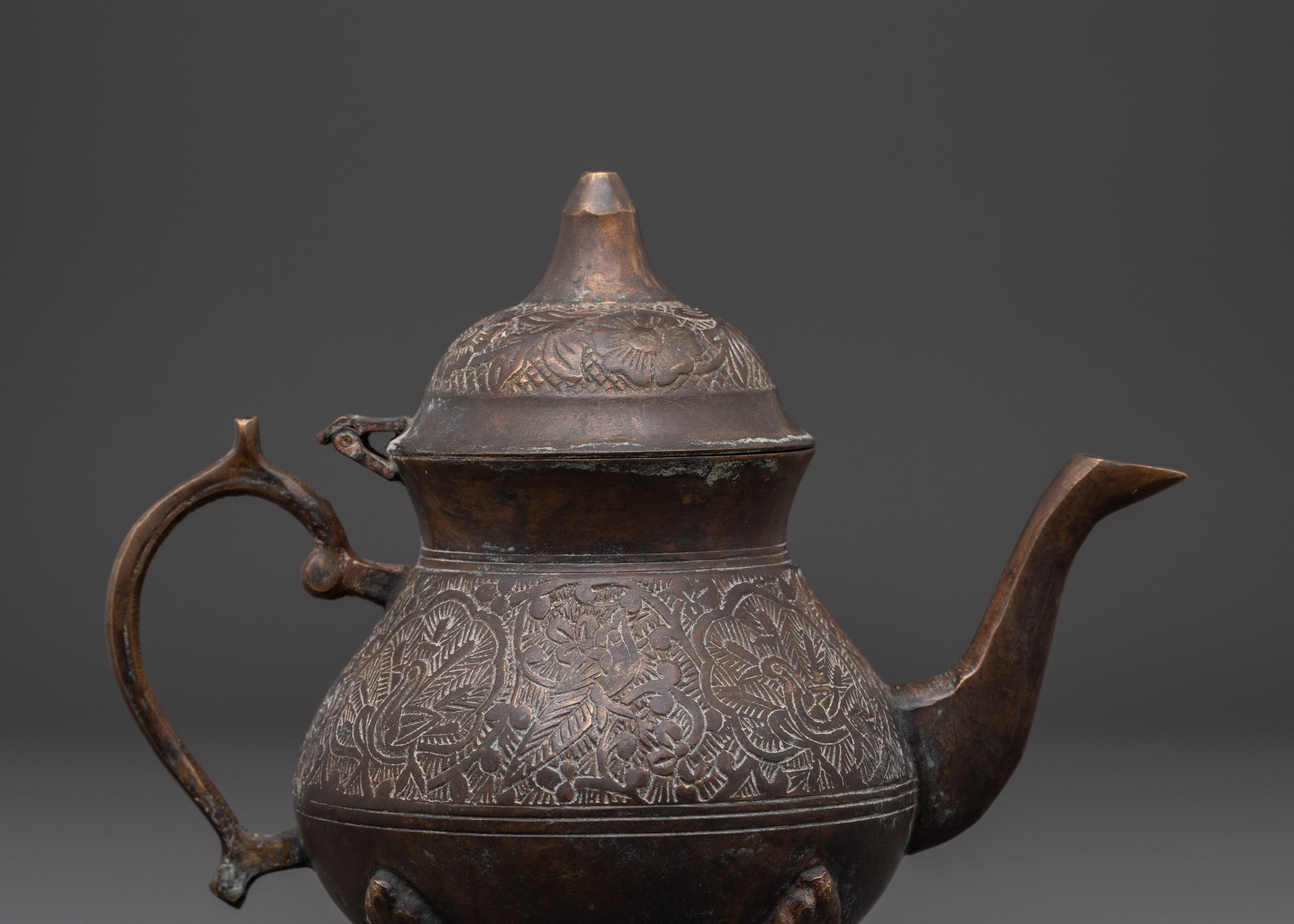 Copper Crafted Tea Pot |Tea Pot with Hand Carved Peacock Design