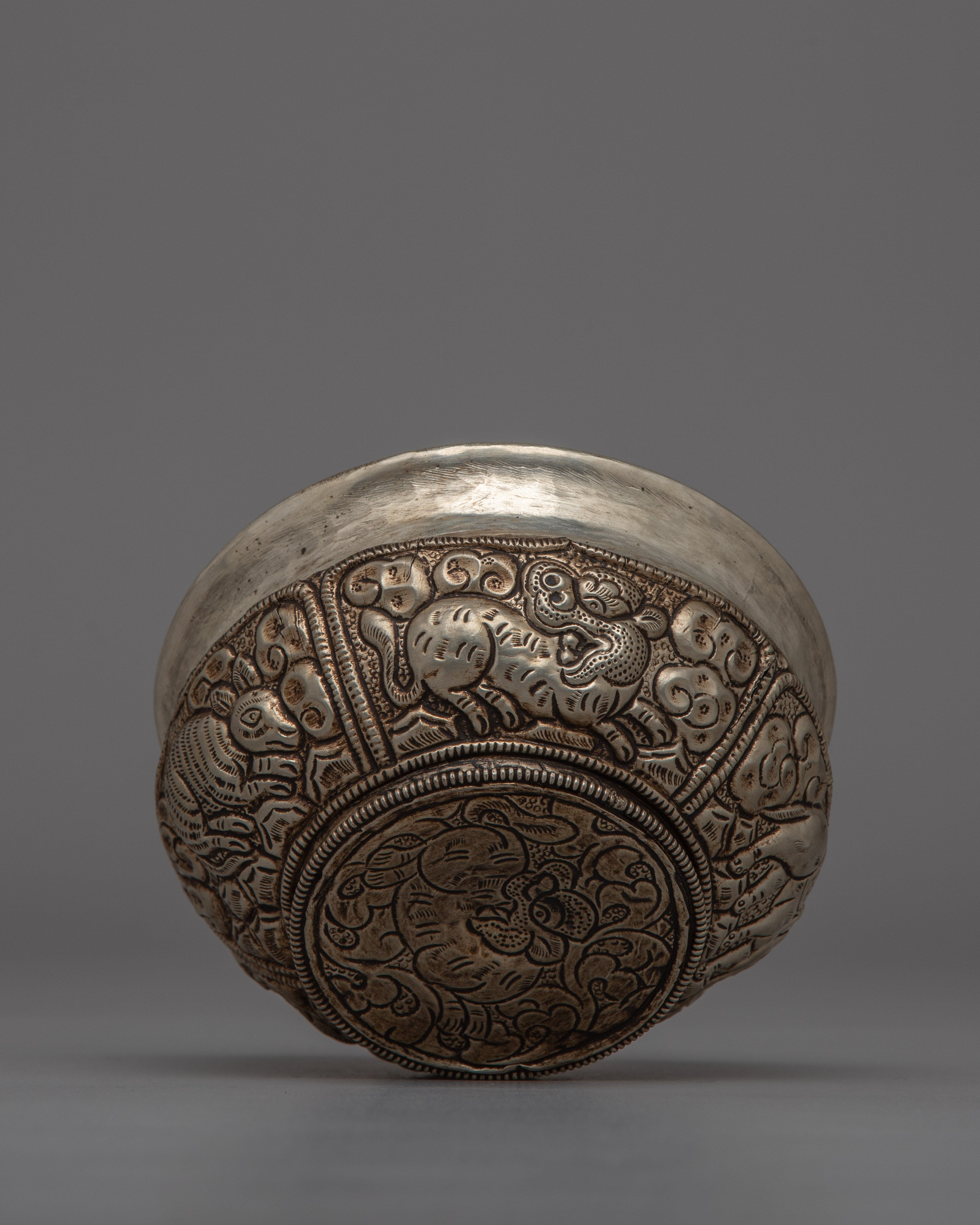 Handcrafted Antique White metal Offering Bowl for Shrines | Symbolizing Prosperity and Abundance