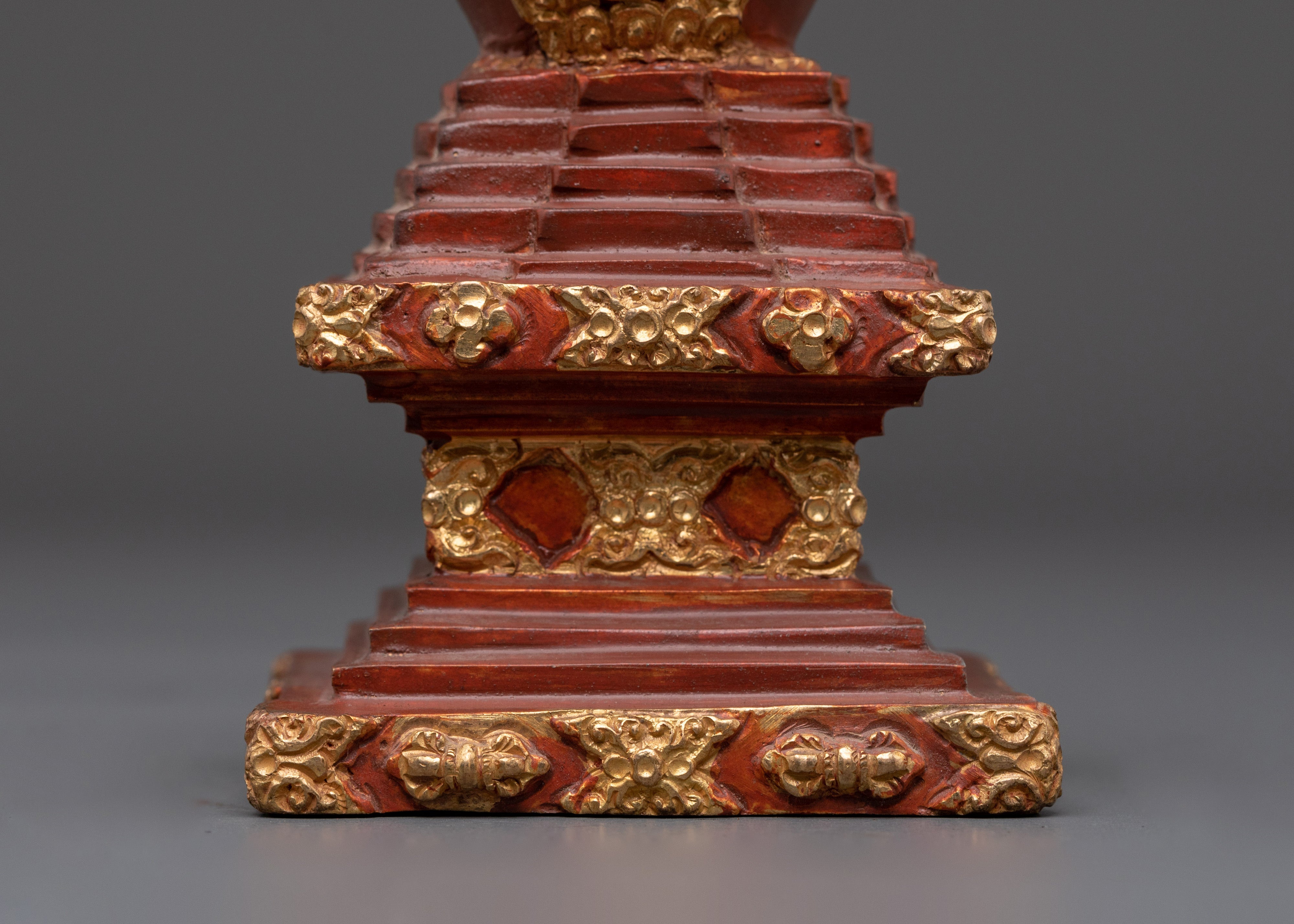 Gold-Plated Copper Stupa With Statue | Sacred Stupa for Shrine, Altar