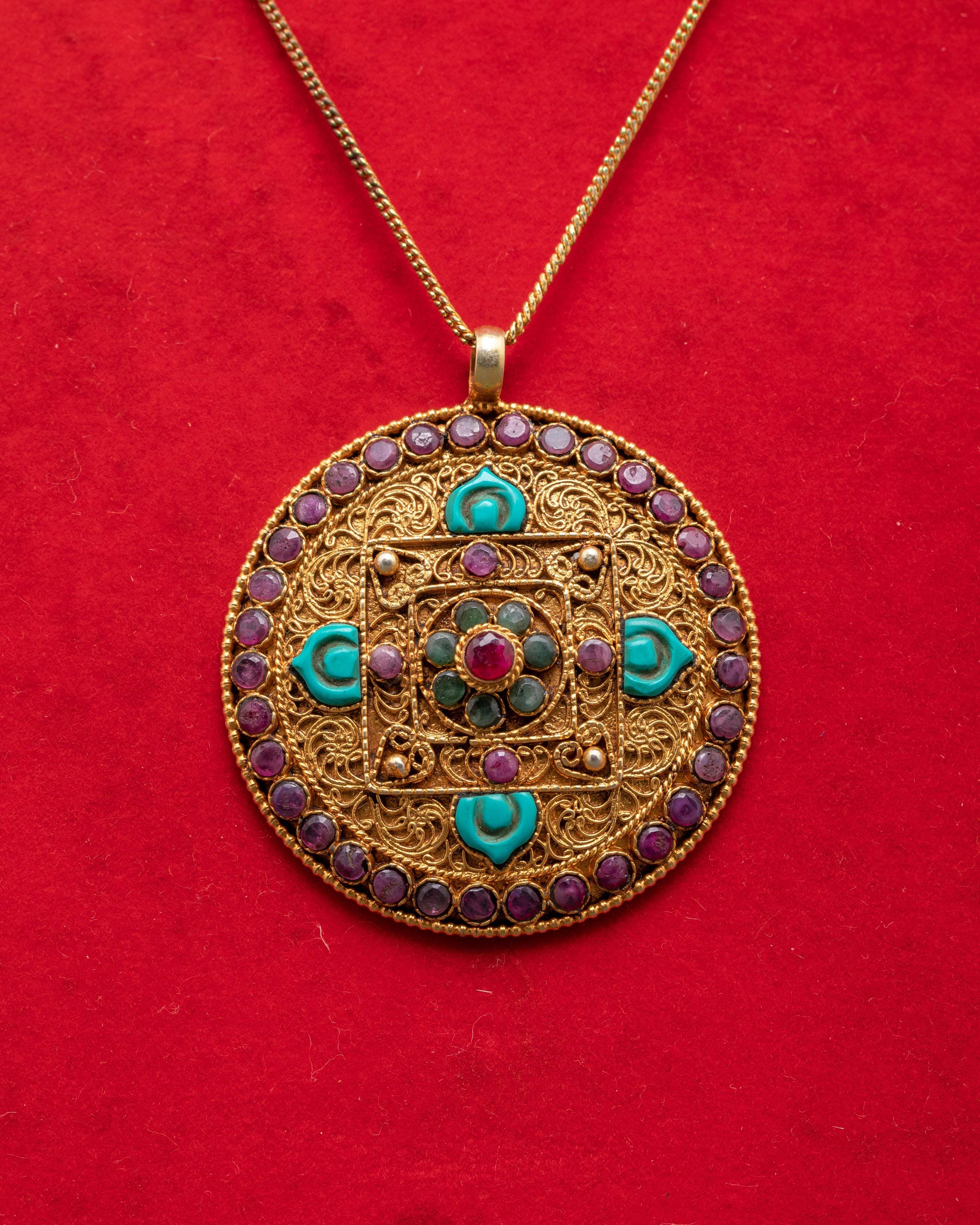 Silver Locket with Pearl | Panna, Coral and Turquoise