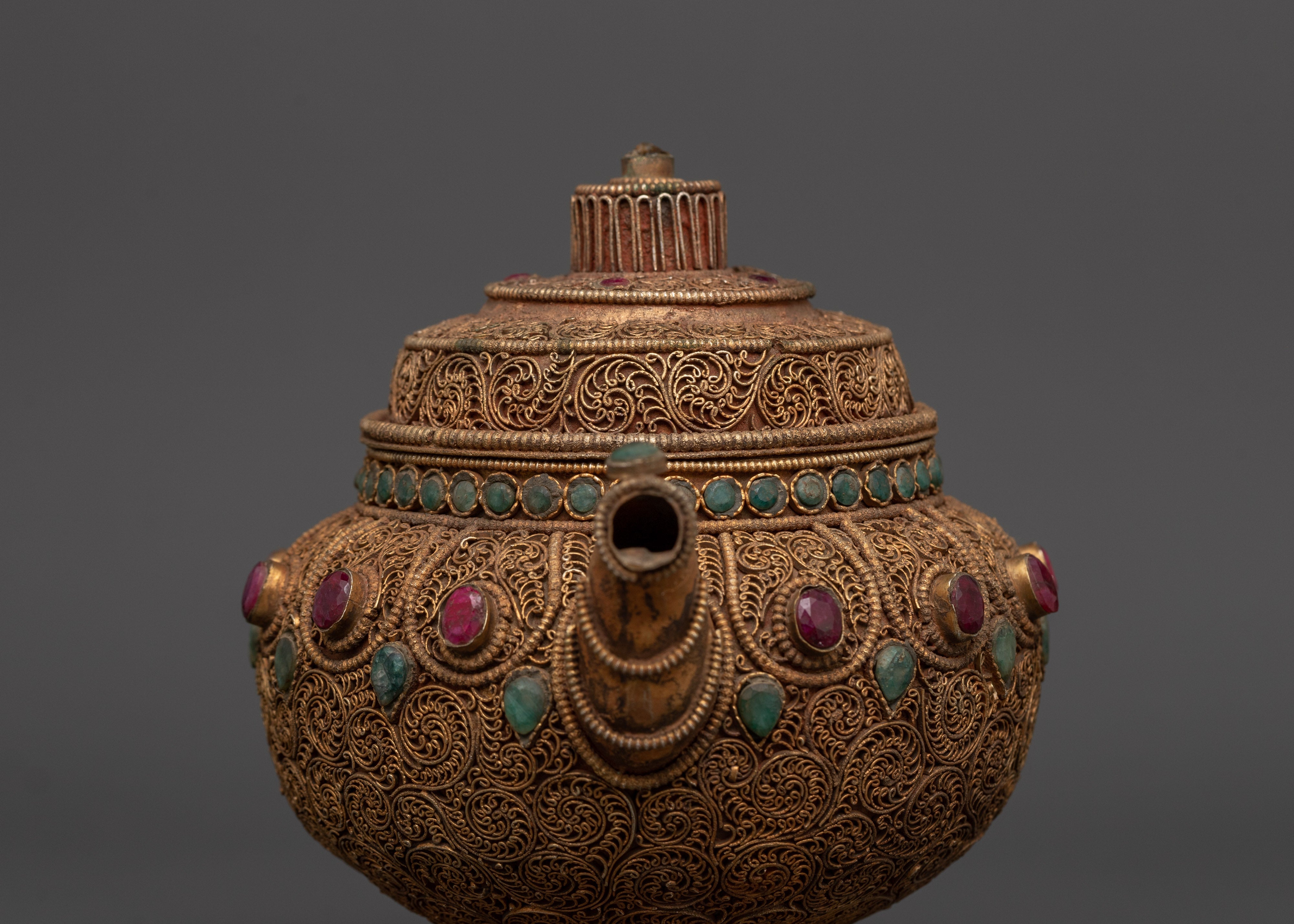 Copper Teapot with Electro Gold & Silver Plating | Buddhism Sacred Decorative Pot