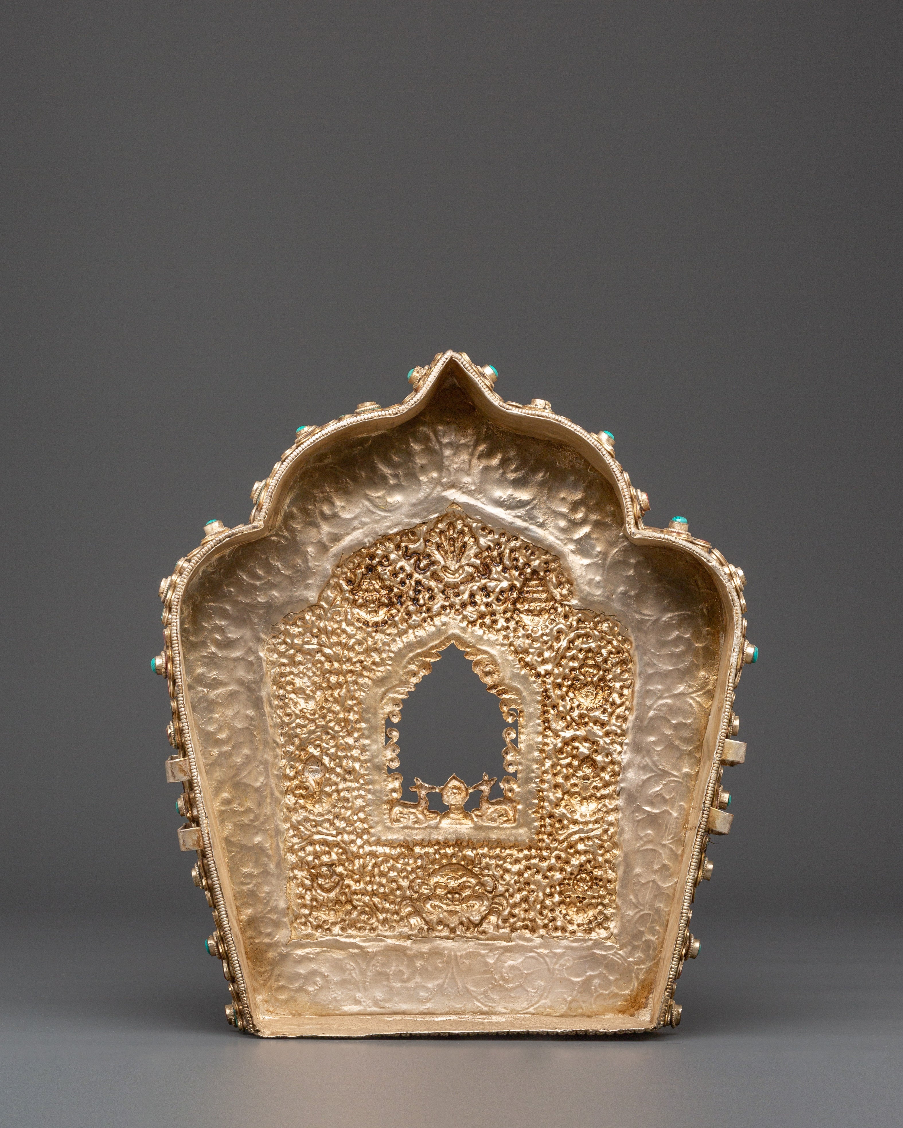Copper Gold Plated Ghau Box with Semi Precious Stones | Altar and Decor