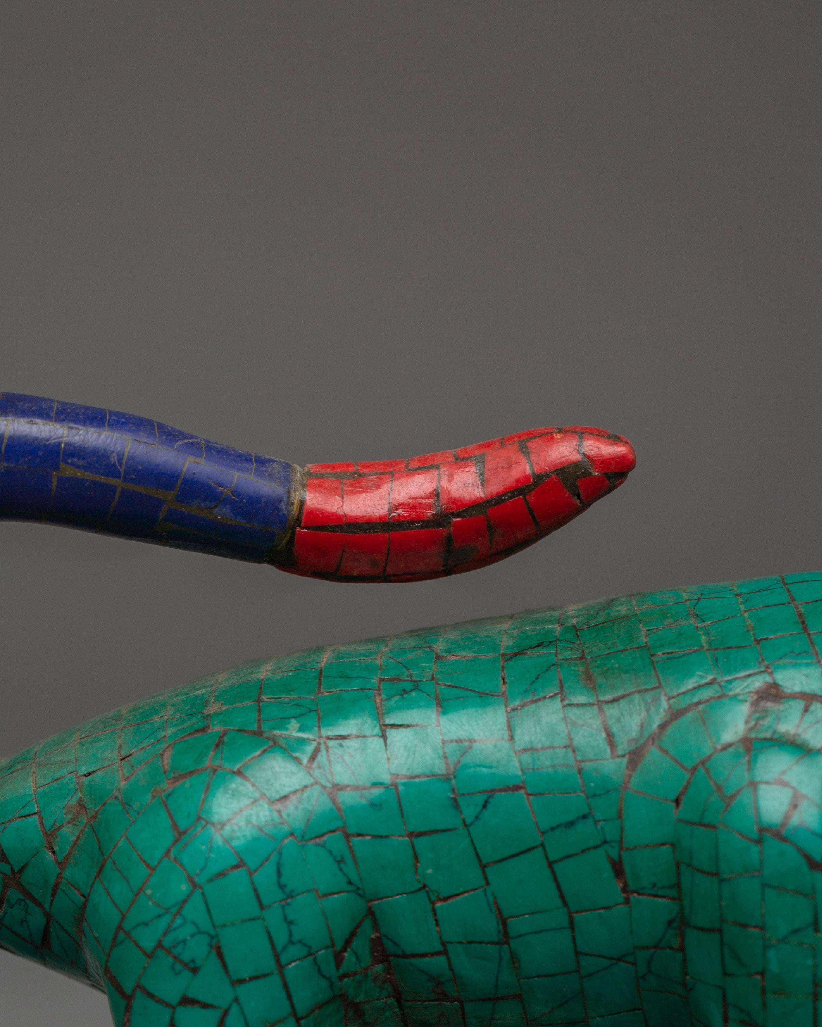 Brass Mouse Statue Set with Turquoise & Coral Inlay | Ganesh Mouse Idol