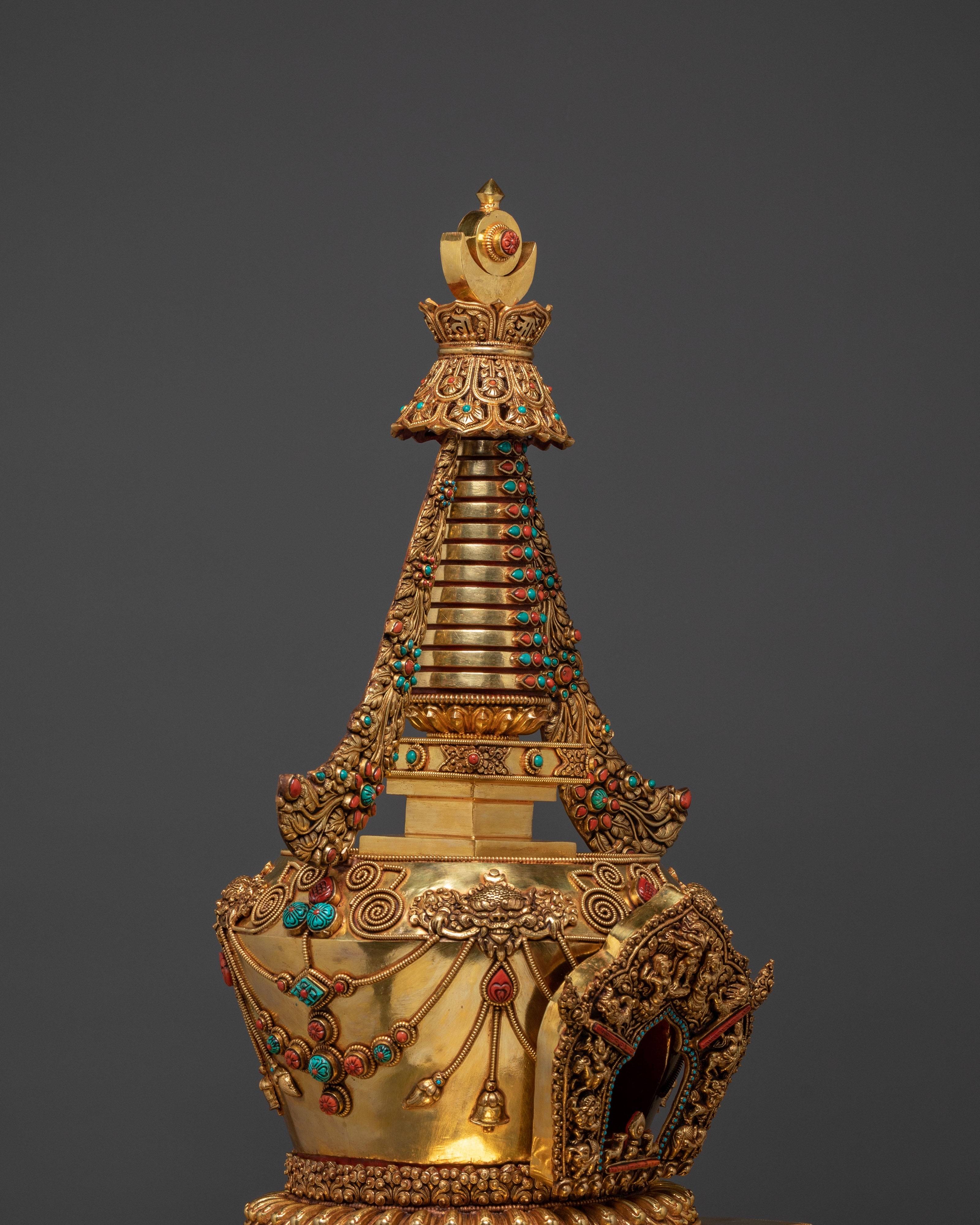 Ritual Stupa for Shrine | Gold Plated Copper Buddhist Stupa