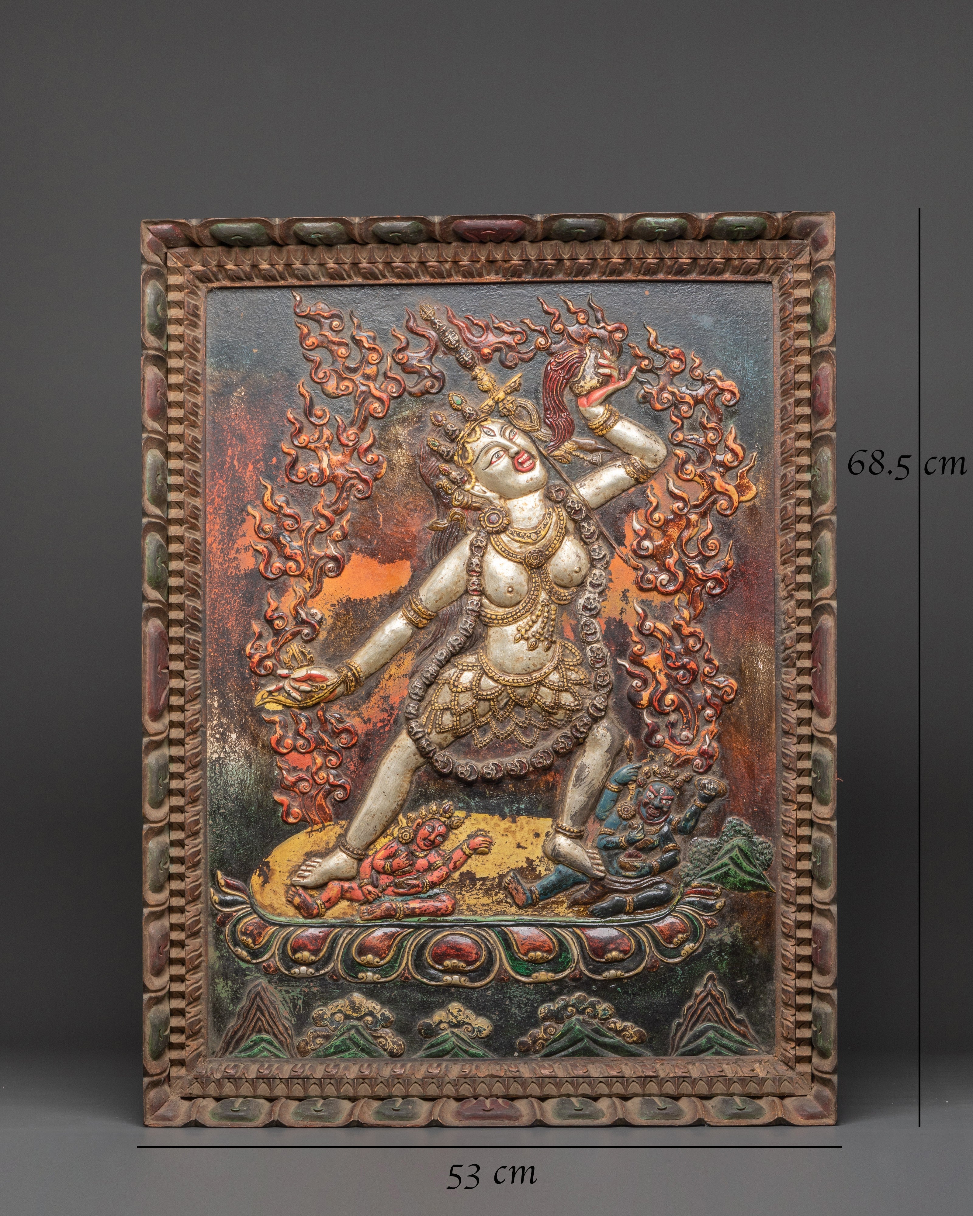Vajrayogini Wooden Frame Wall Hanging | Sacred Tibetan Buddhist Art