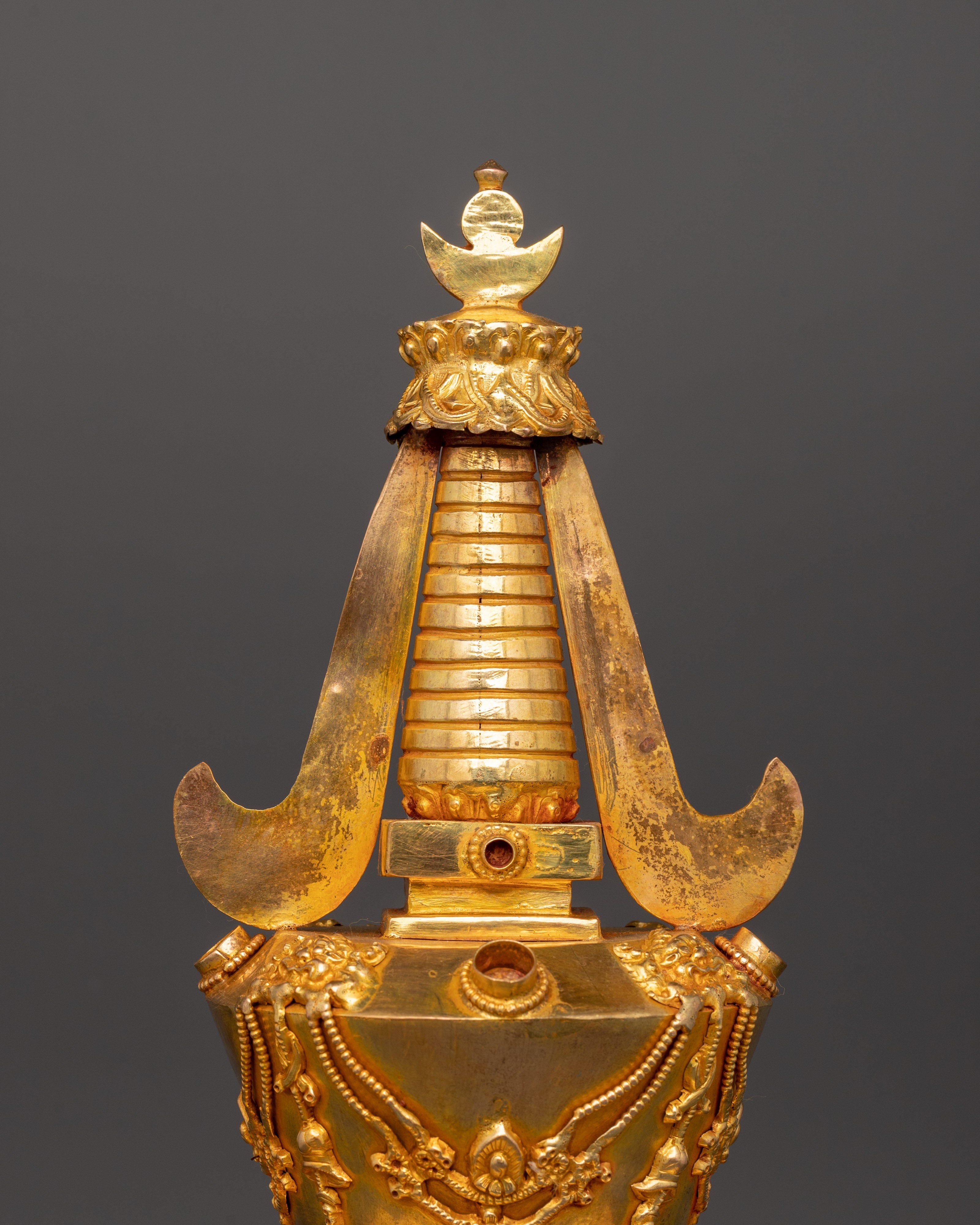Stupa Sacred Tibetan Altar Decor | Handcrafted Gold Plated Copper Stupa