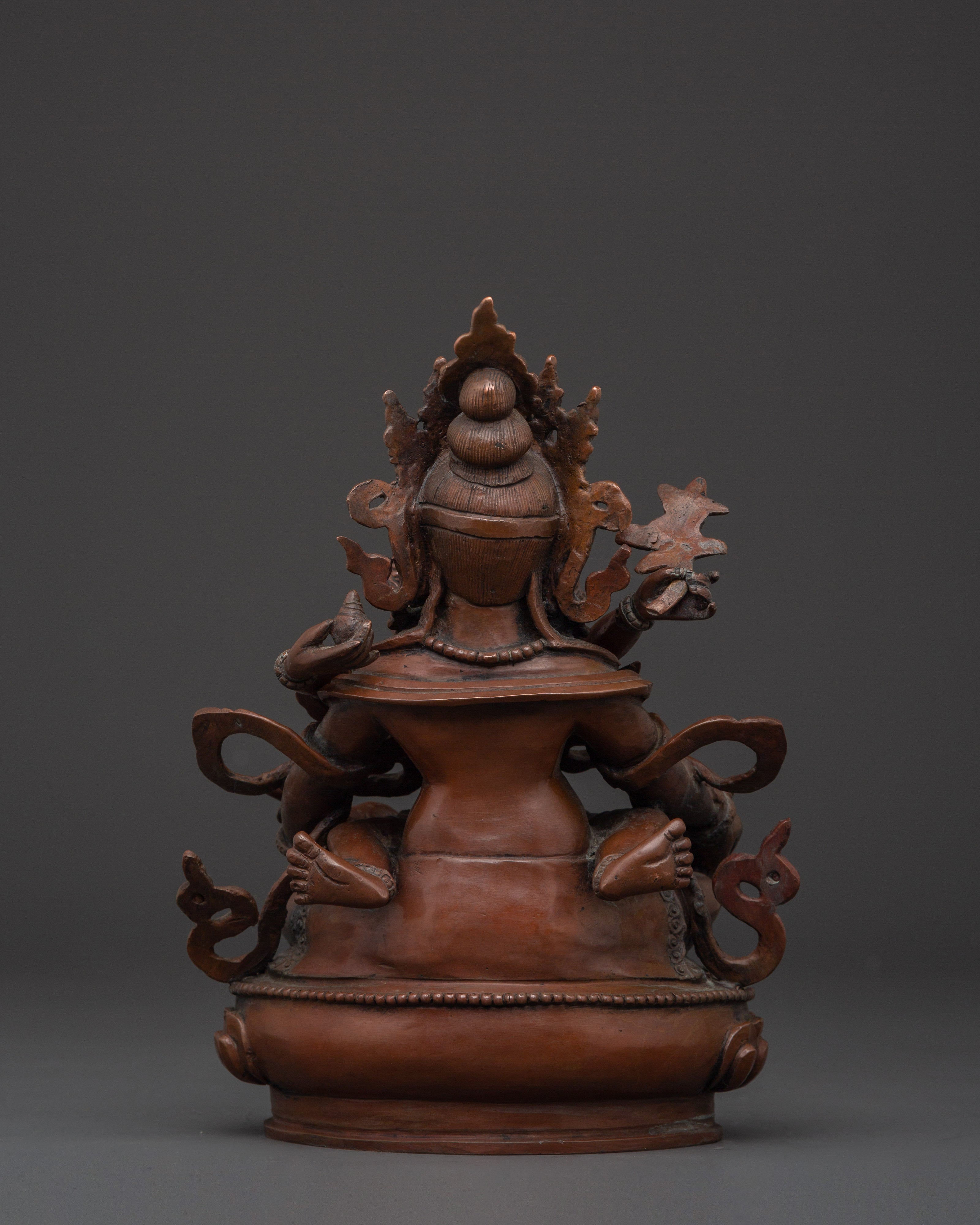 Tibetan Dzambhala Statue with Consort | Handmade Oxidized Copper Sculpture