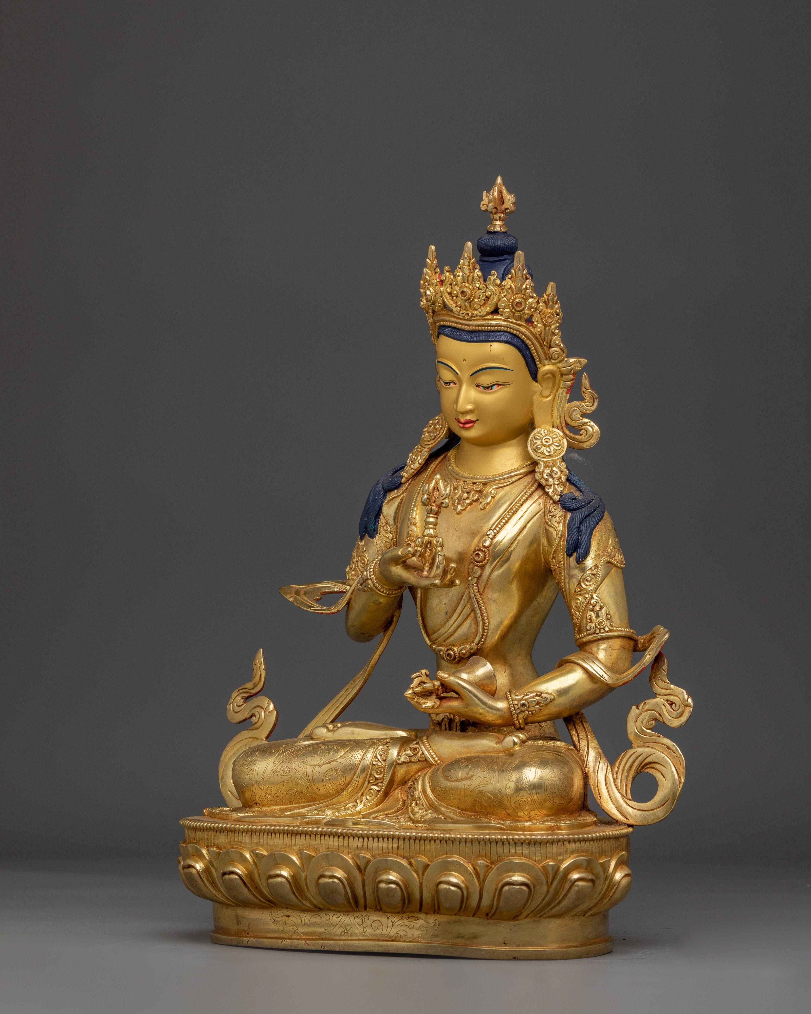 Handcrafted 24K Gold Gilded Vajrasattva Buddhist Sculpture For Meditation