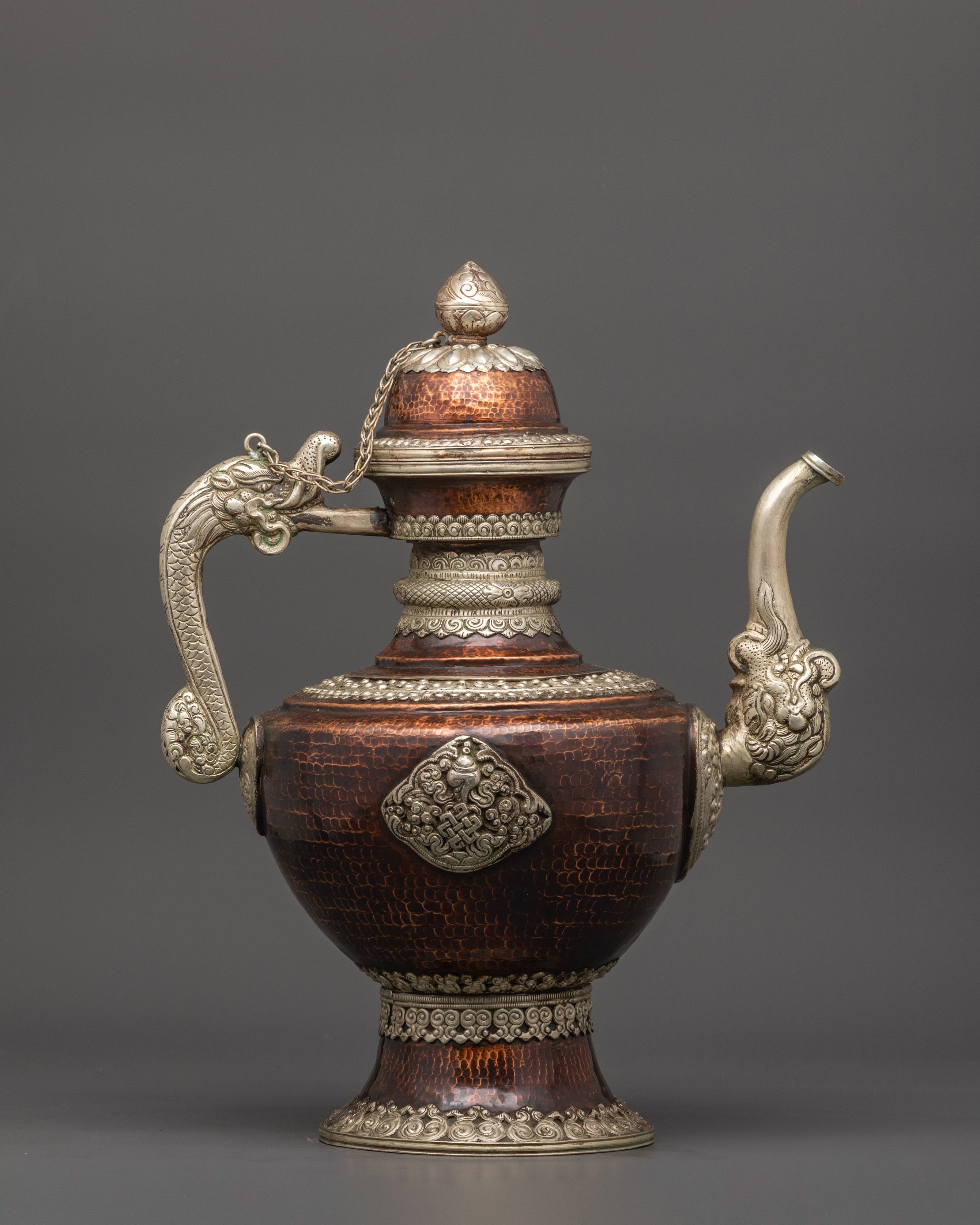 Unique Handcrafted Copper Tea Pot Set | White Metal Overlay