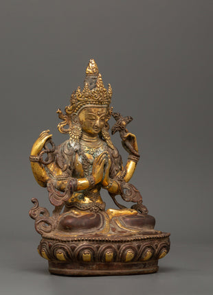 Chenrezig Oxidized Copper Statue | The Buddha of Infinite Compassion