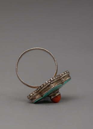 Silver Coral and Turquoise Ring | Unique Artisan Jewelry