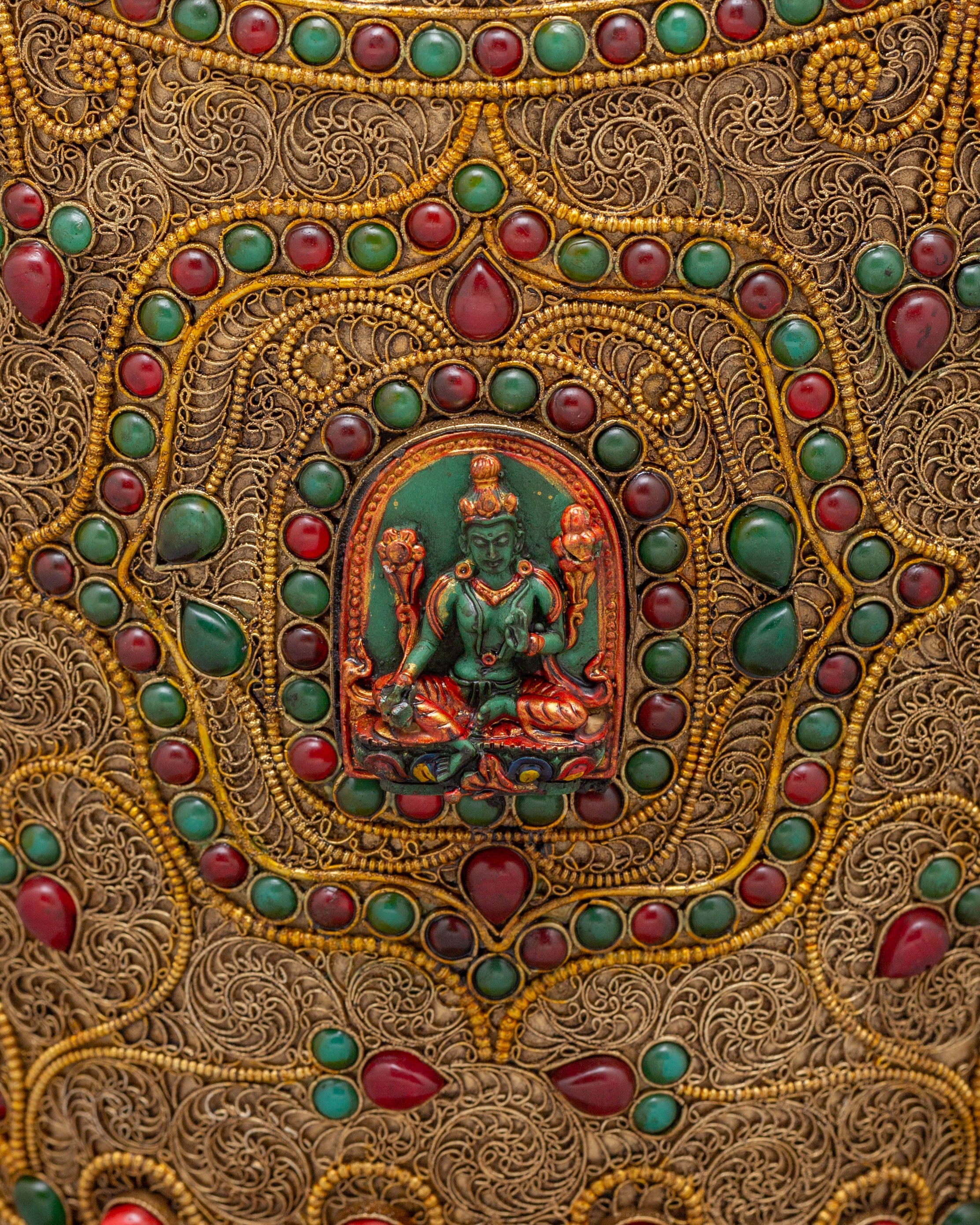 Traditional Flower Vase | Copper Gemstone Buddhist Altar Decor