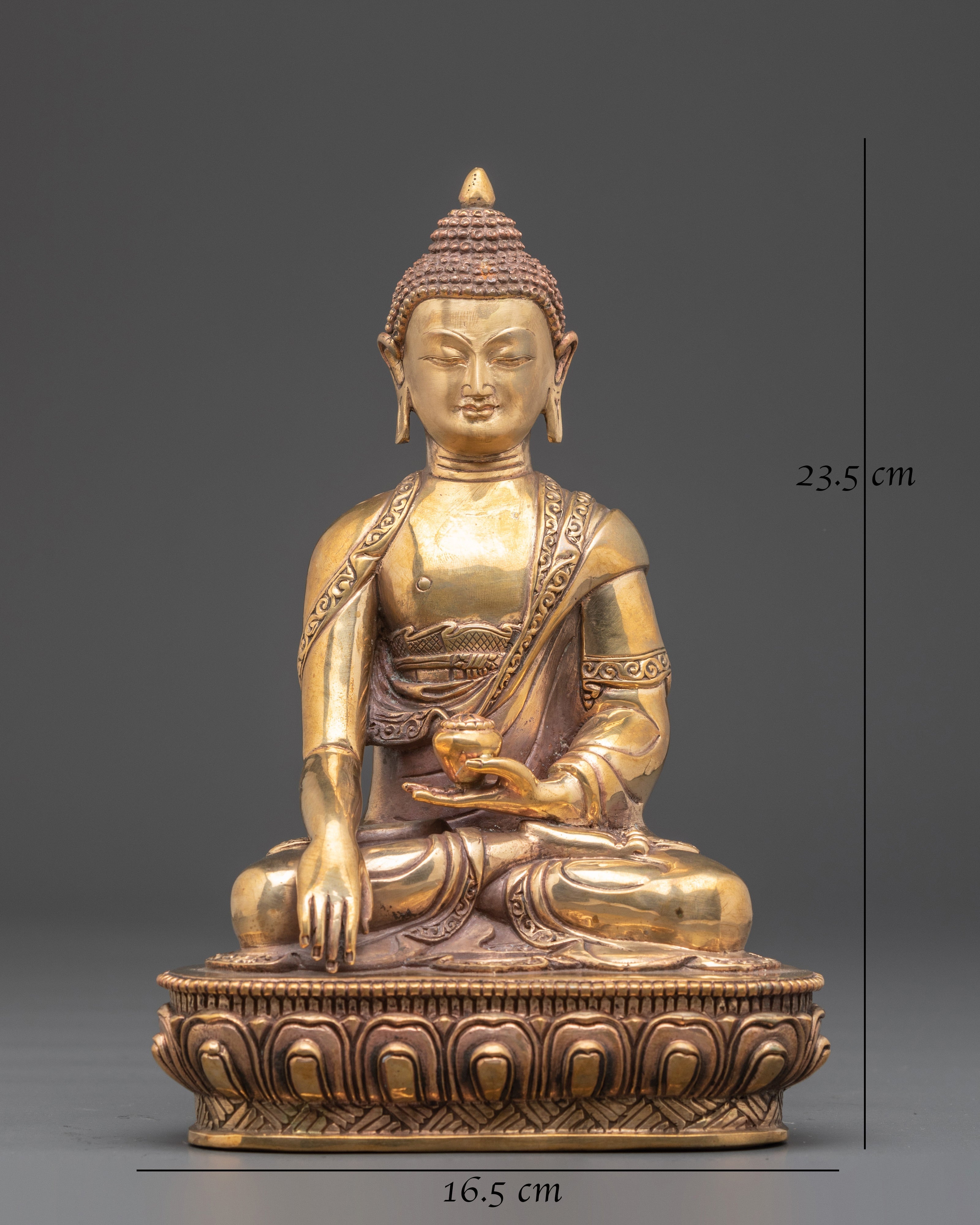 Traditional Shakyamuni Buddha Figurine | Gold Plated Copper Meditation Statue