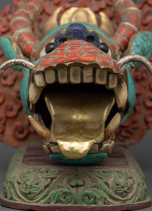 Tibetan Dragon Head Decor Sculpture |  Himalayan Wall Decor Art