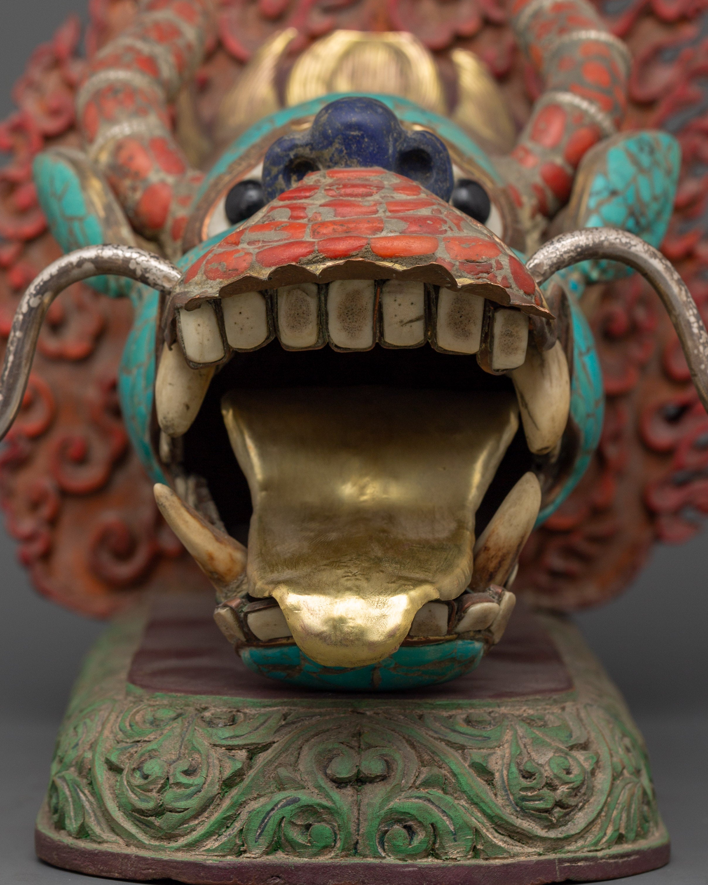 Tibetan Dragon Head Decor Sculpture |  Himalayan Wall Decor Art