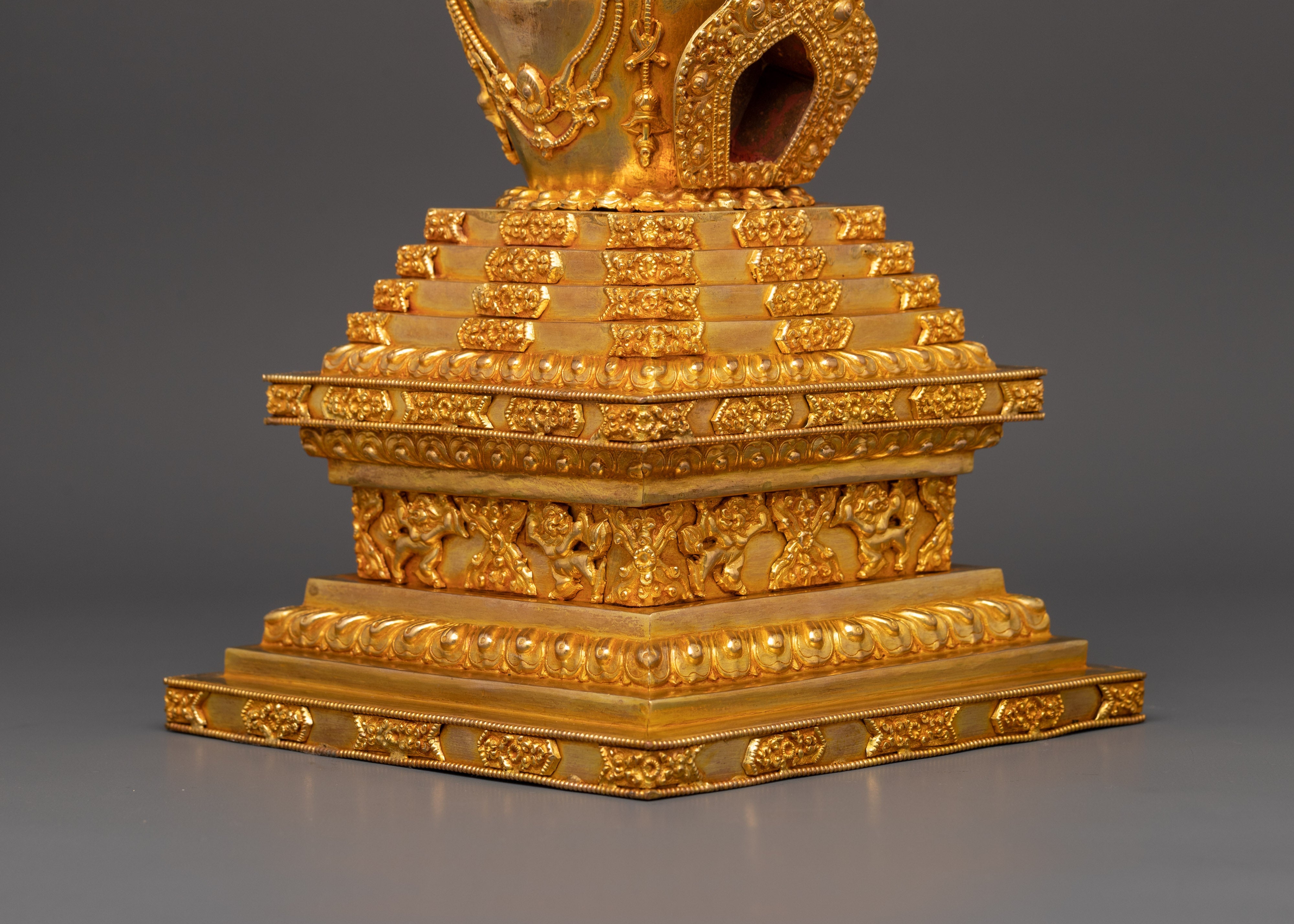 Stupa Sacred Tibetan Altar Decor | Handcrafted Gold Plated Copper Stupa