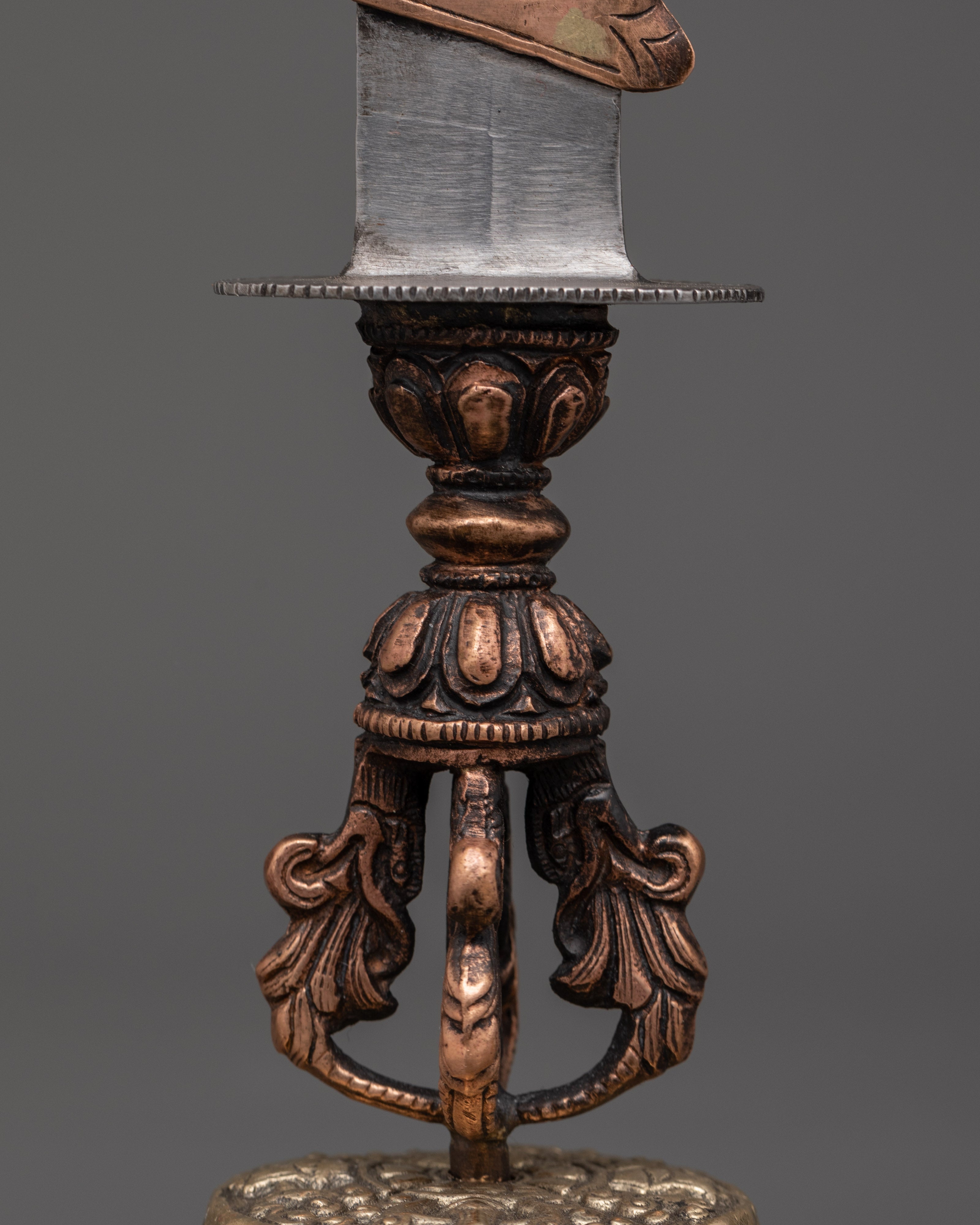 Tibetan Ritual Sword | Iron & Copper Altar Weapon with Brass Stand
