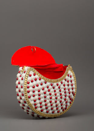 Handcrafted Pearl & Coral Side Bag | Decorative Bag