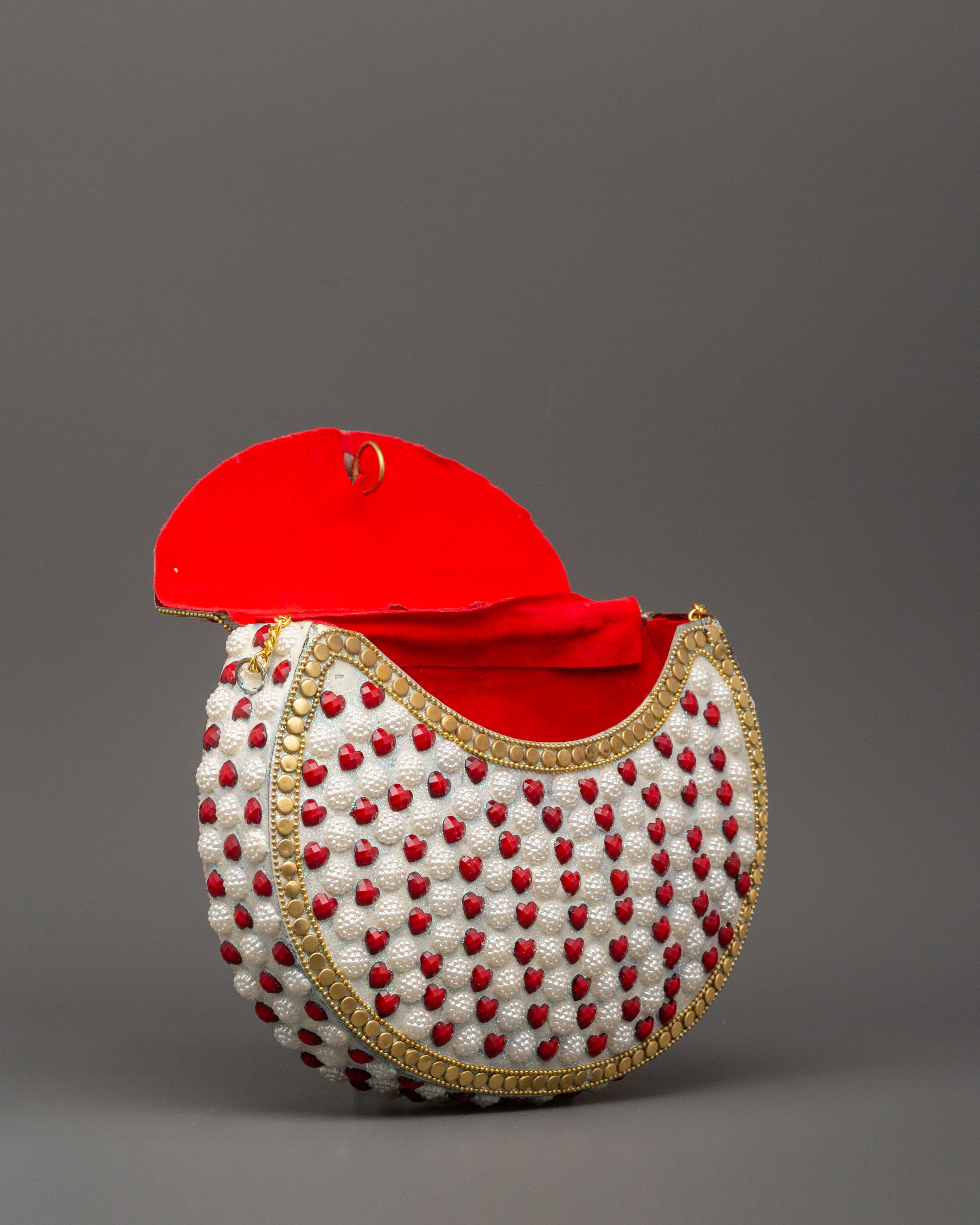 Handcrafted Pearl & Coral Side Bag | Decorative Bag