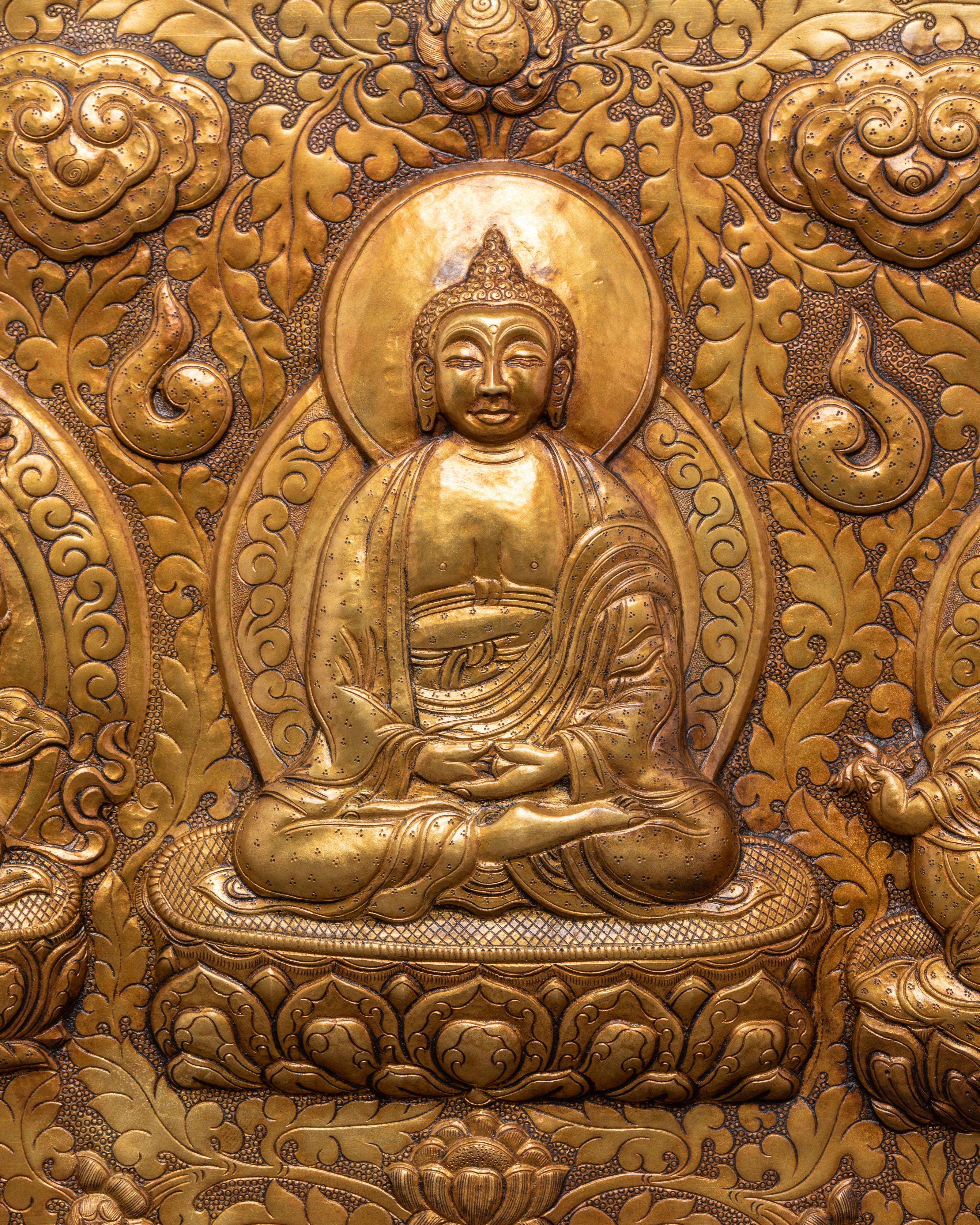 Handmade Buddhist Wall Hanging Brass | Three Buddha Trinity Sacred Art