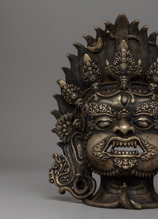 Bronze Bhairav Mask | Sacred Wall Sculpture for Meditation & Decor | Traditional Gift Idea From Nepal