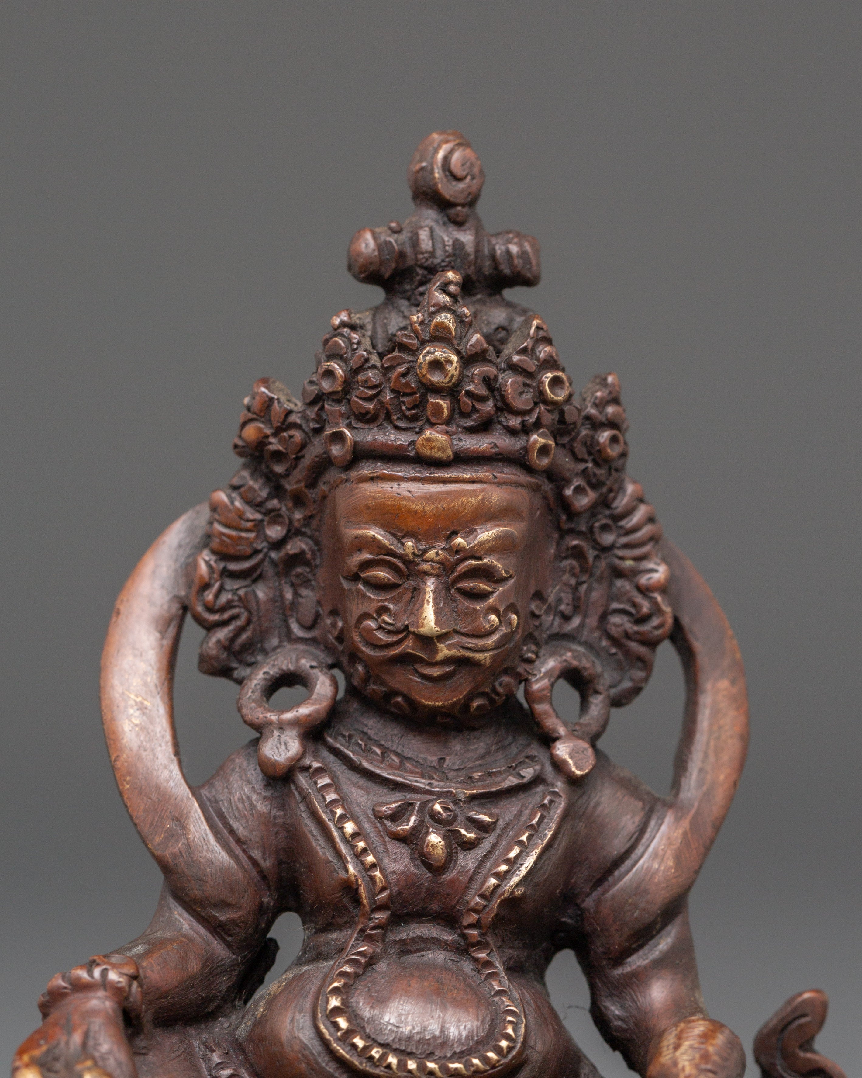 Handmade Statue of Buddhist Kubera | Oxidized Copper Wealth Deity Idol