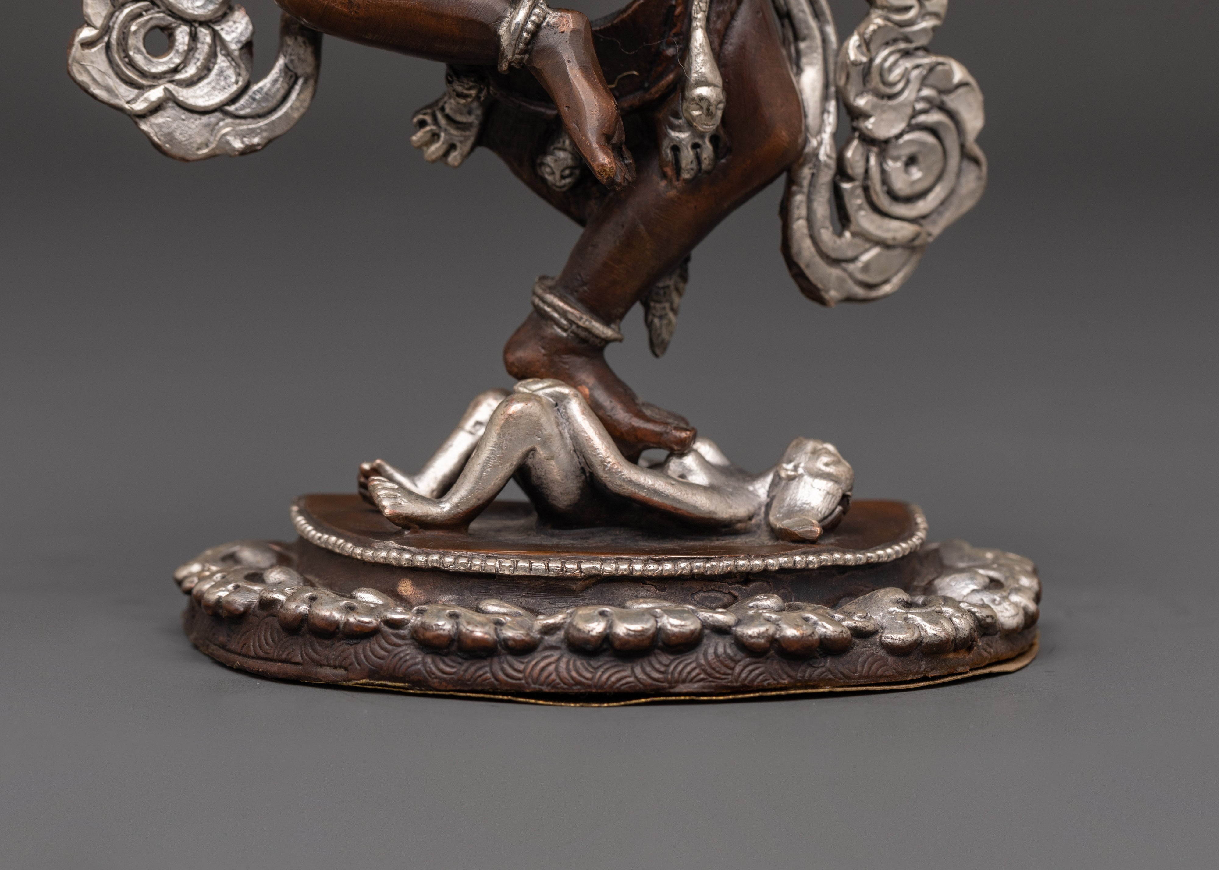 Yogini Simhamukha Statue | Sacred Oxidized Copper & Silver-Plated Sculpture