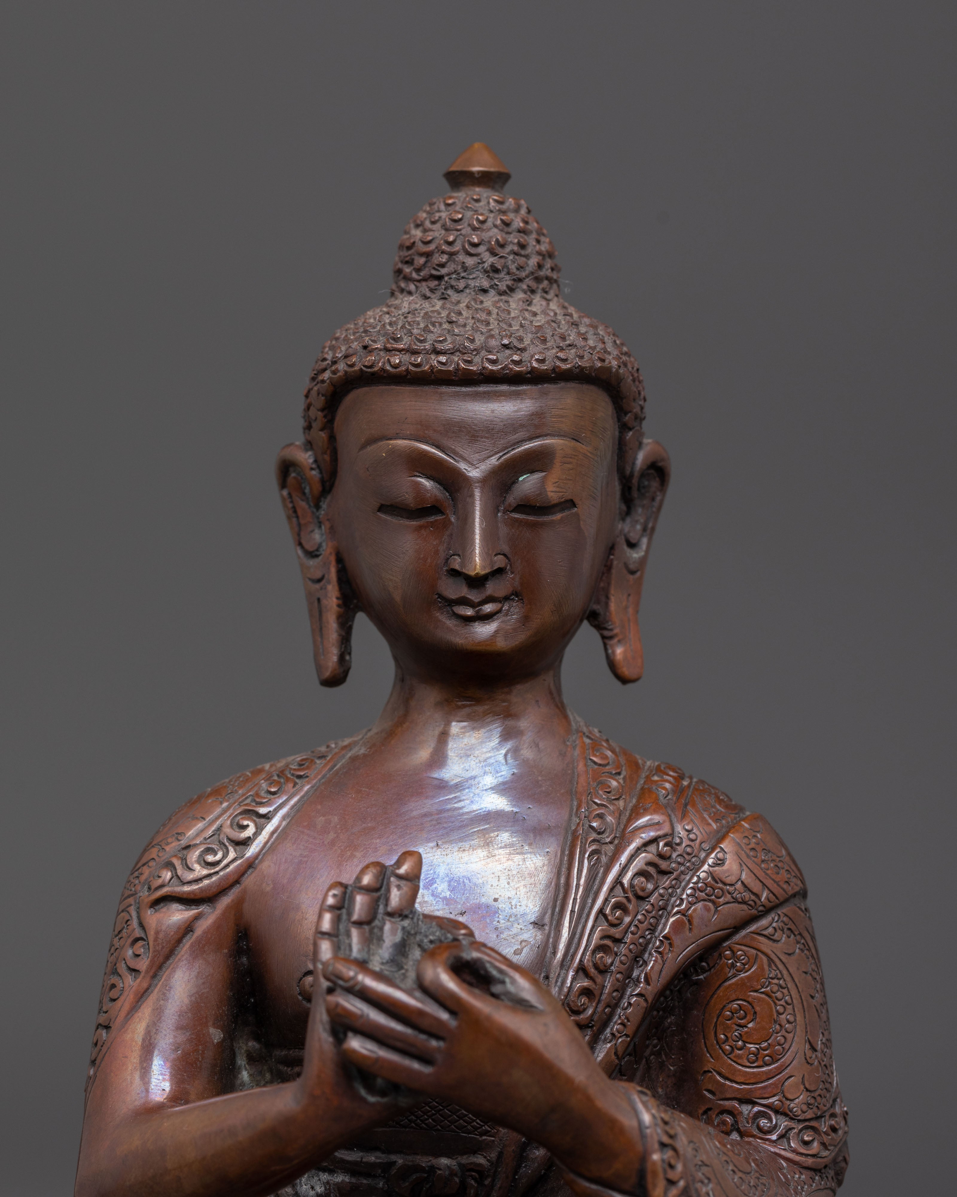 Oxidized Copper Handmade Vairocana Sculpture: Cosmic Buddha