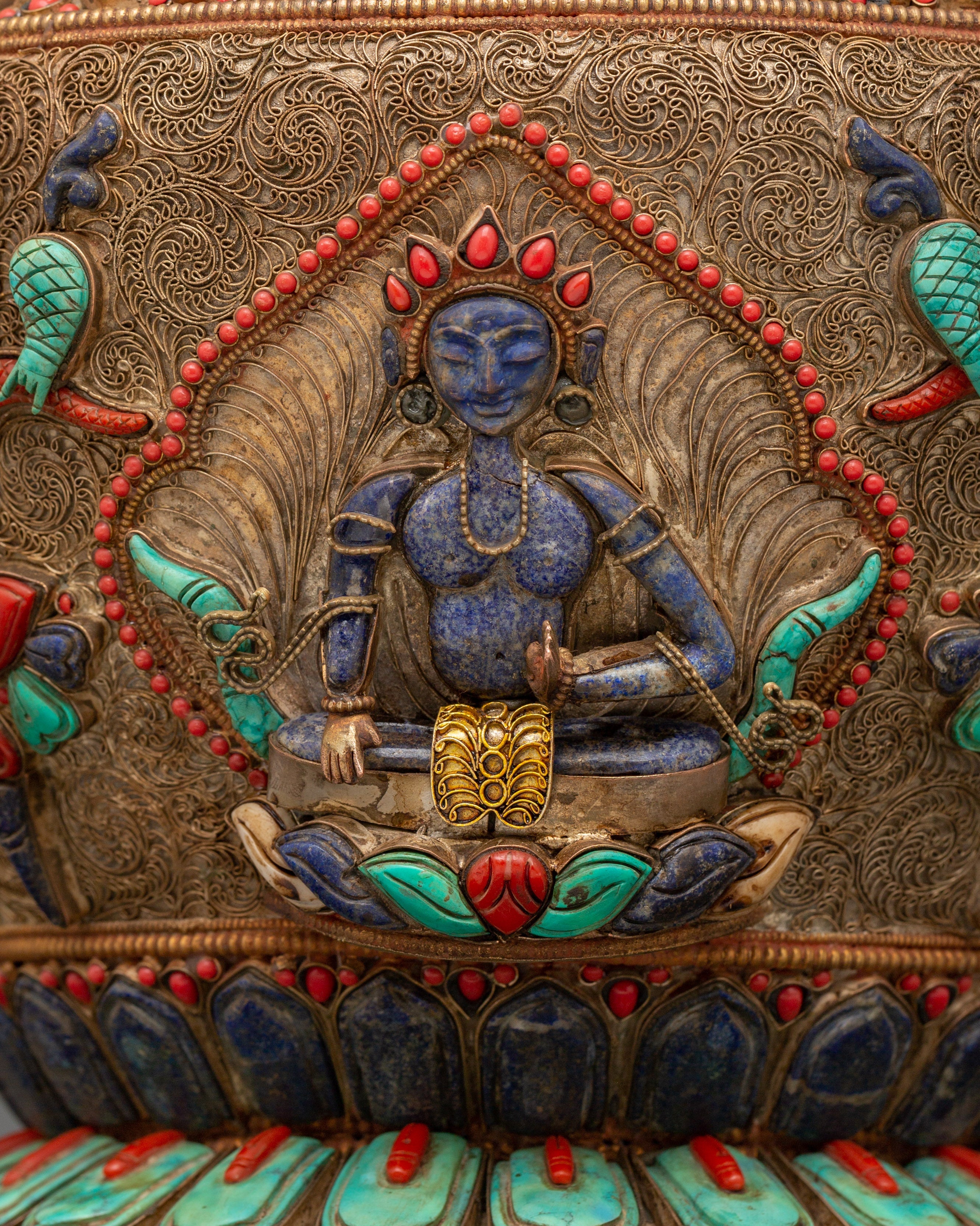 Tibetan Ritual Rice Pot with Coral | Buddhist Ritual and Altar Use
