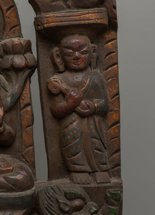 Handcrafted Green Tara In Throne Statue | Wooden Artwork