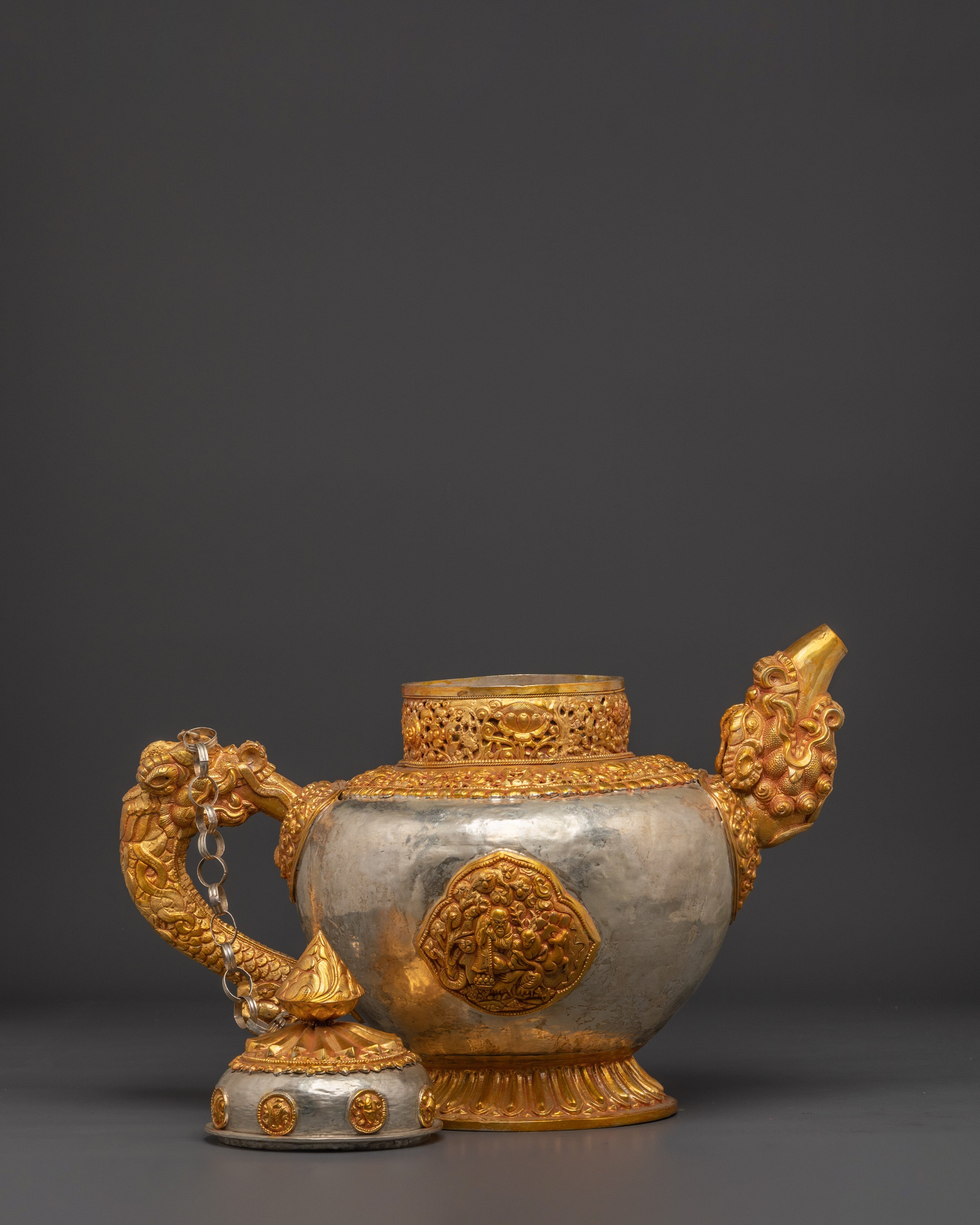 Handcrafted Traditional Teapot | Silver Plated with Gold Plated Copper