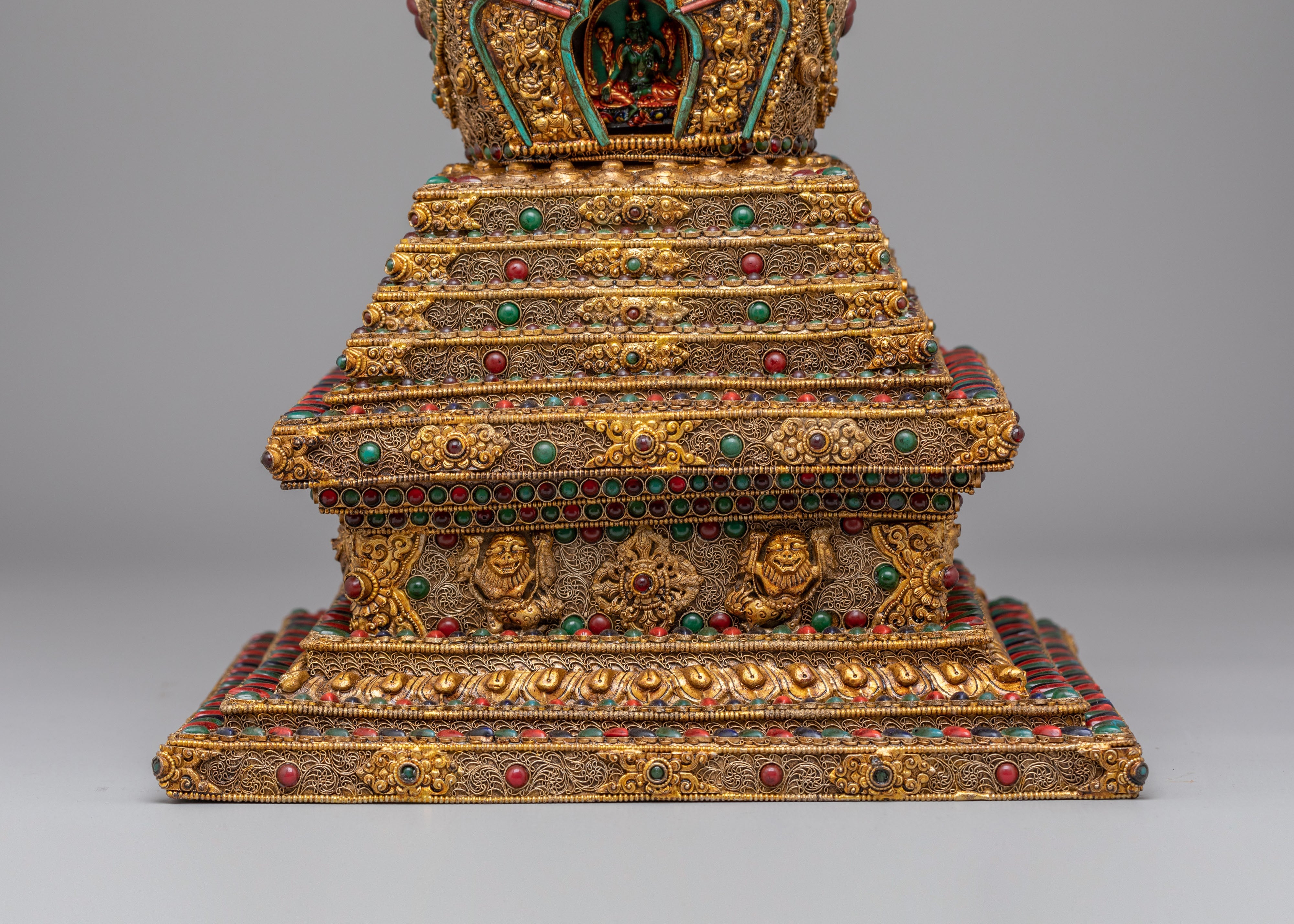 Gold-Plated Enlightenment Chorten | Handmade Buddhist Altar Decor