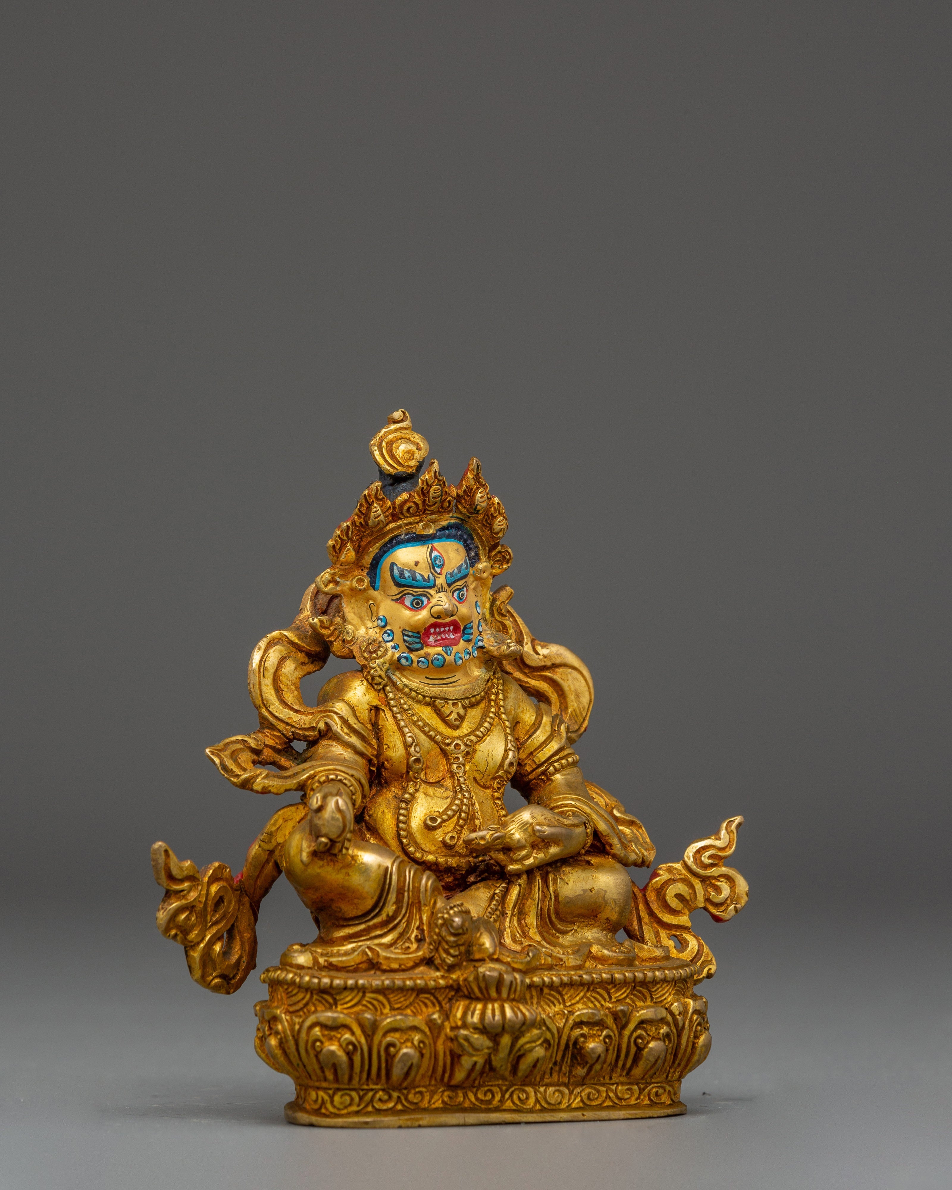 Sacred Dzambala Statue for Abundance | Copper Body, Gold Gilded, Acrylic Color