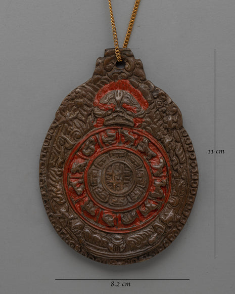 Handcrafted Buddhist Brass Locket with Sacred Symbols | Antique Spiritual Jewelry