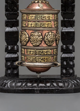 Sacred Tibetan Prayer Wheel | Wood Frame for Ritual Use