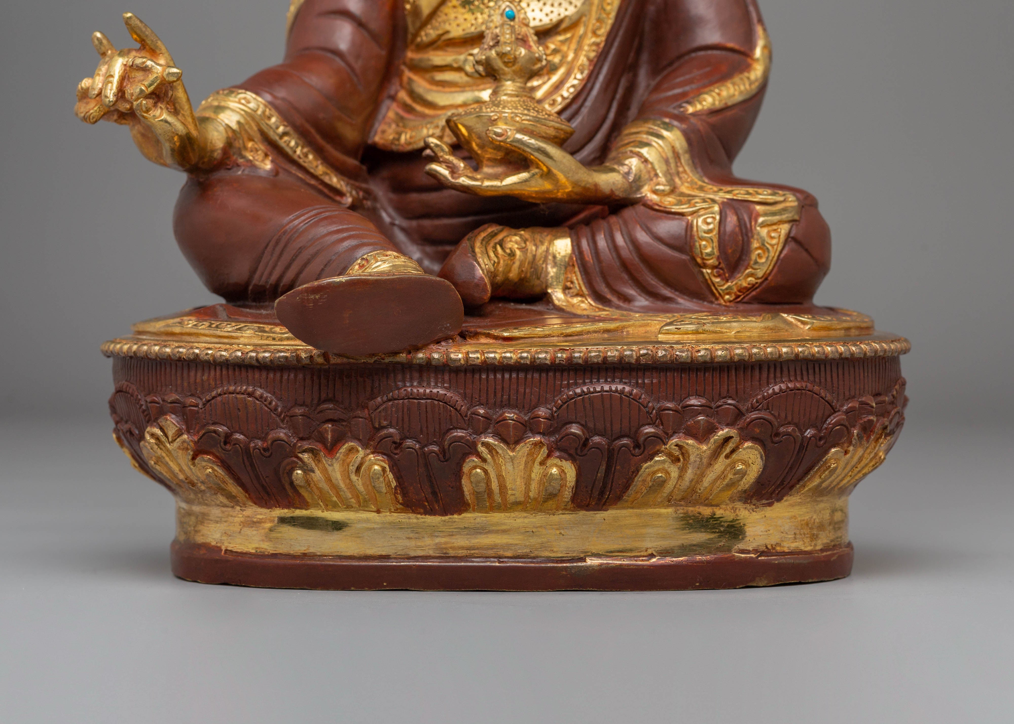 Padmasambhava Himalayan Statue | Copper, Gold-Plated with Coral & Turquoise Accents