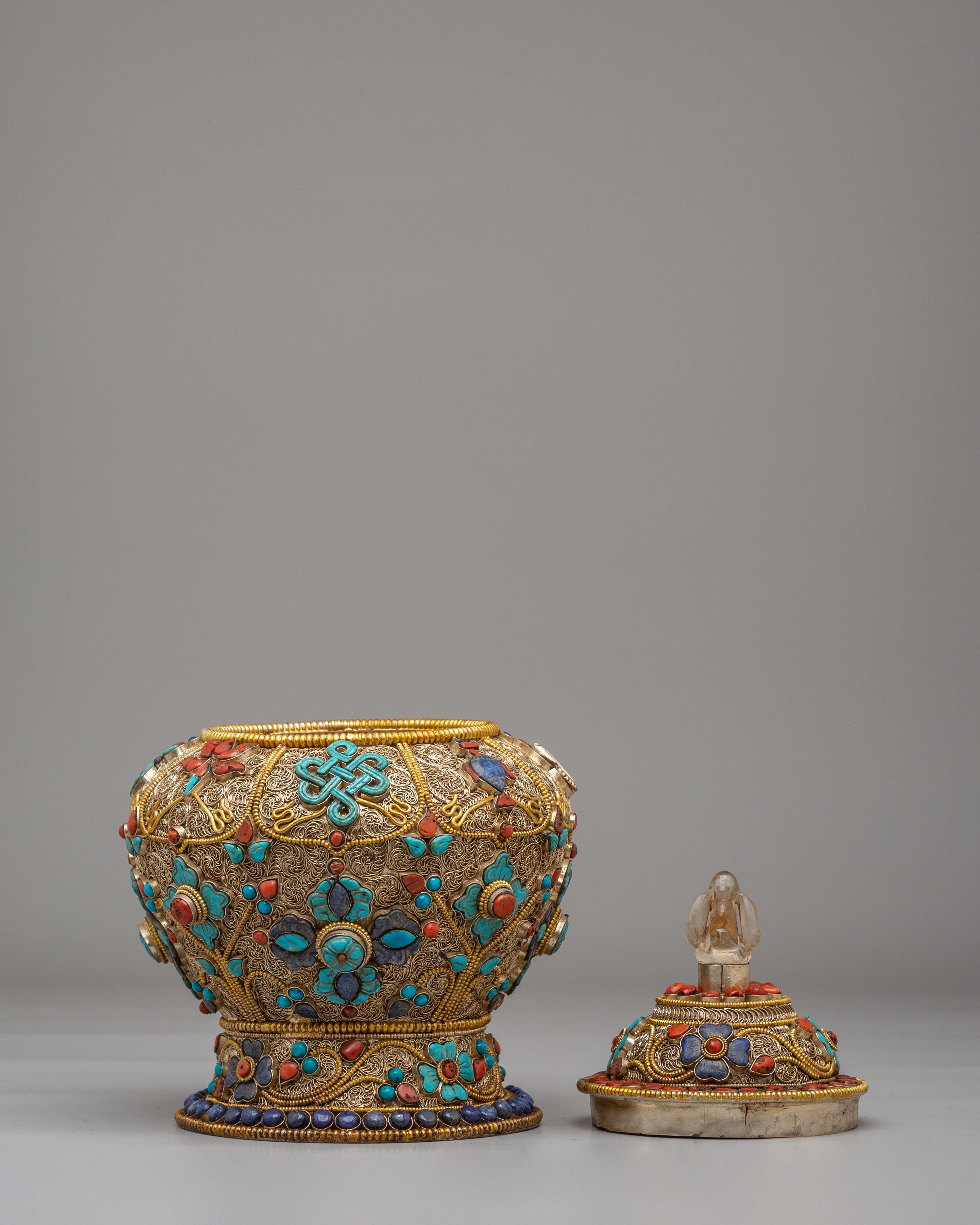 Traditional Offering Rice Pot | Filigree Silver Buddhist Vessel