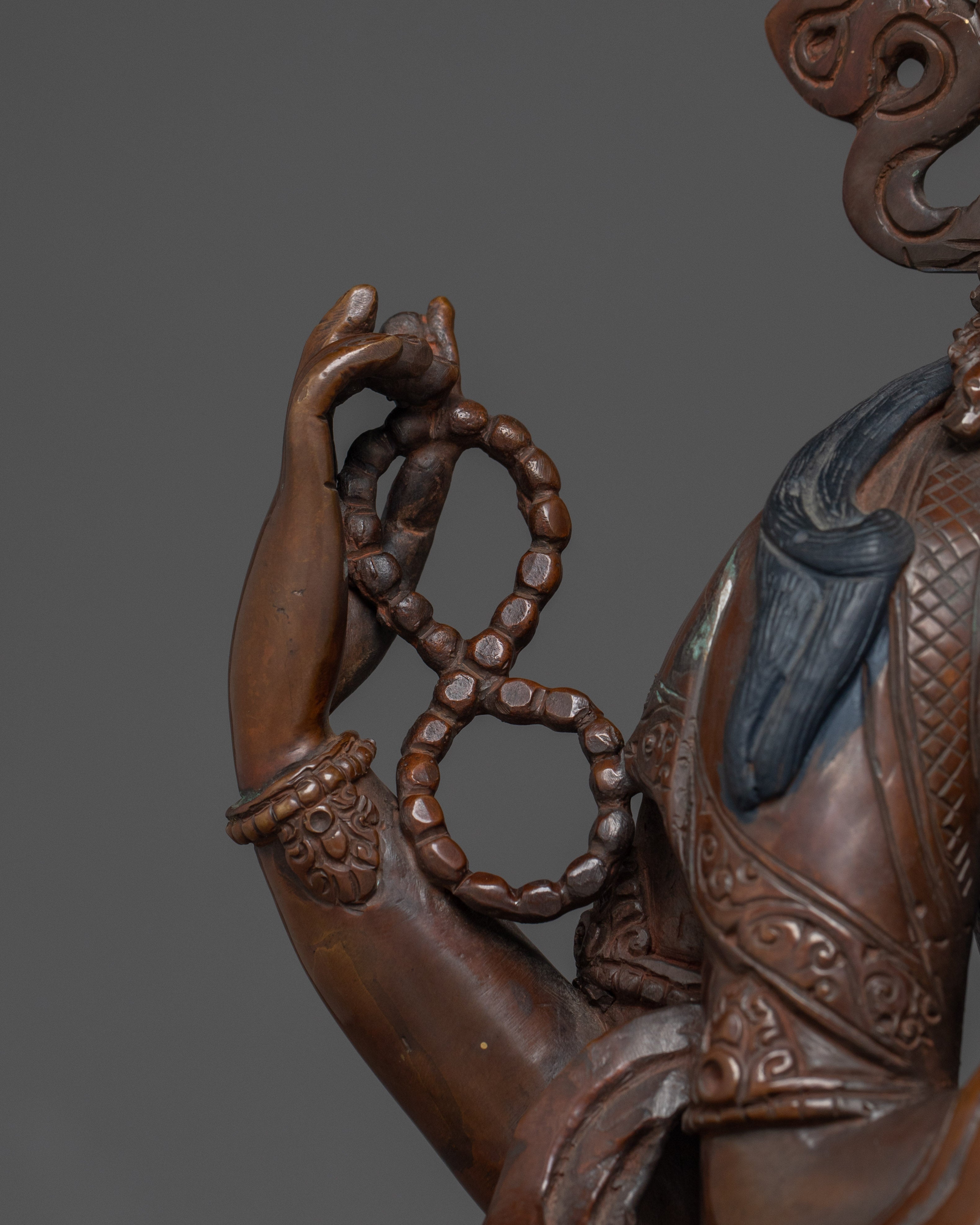 Chenrezig Statue in Oxidized Copper | Majestic Nepalese Buddhist Altar Piece
